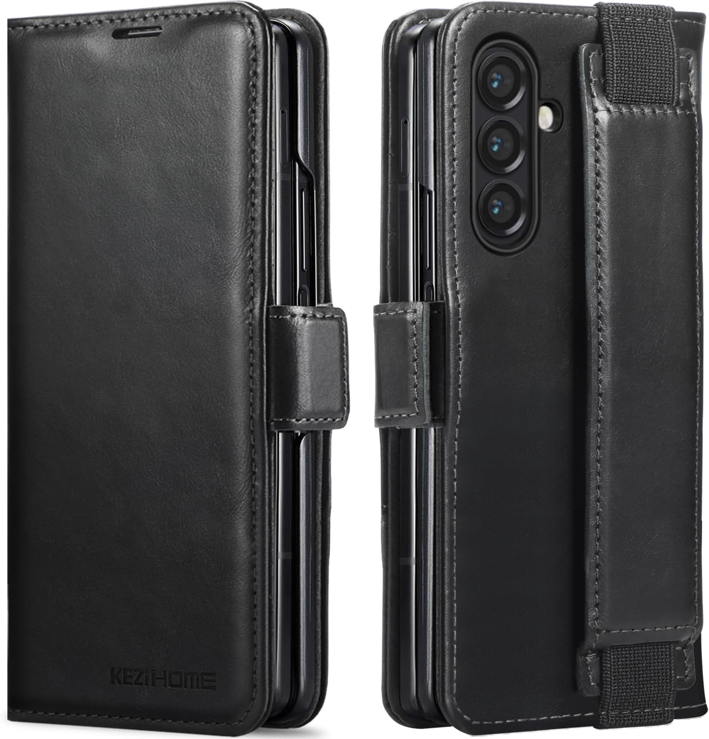 KEZiHOME for Samsung Galaxy Z fold 7 Case, Wallet Case with Card Holder[RFID Blocking], Genuine Leather for Z Fold 7, Kickstand Protactive Flip Phone Cover 5G (Black)