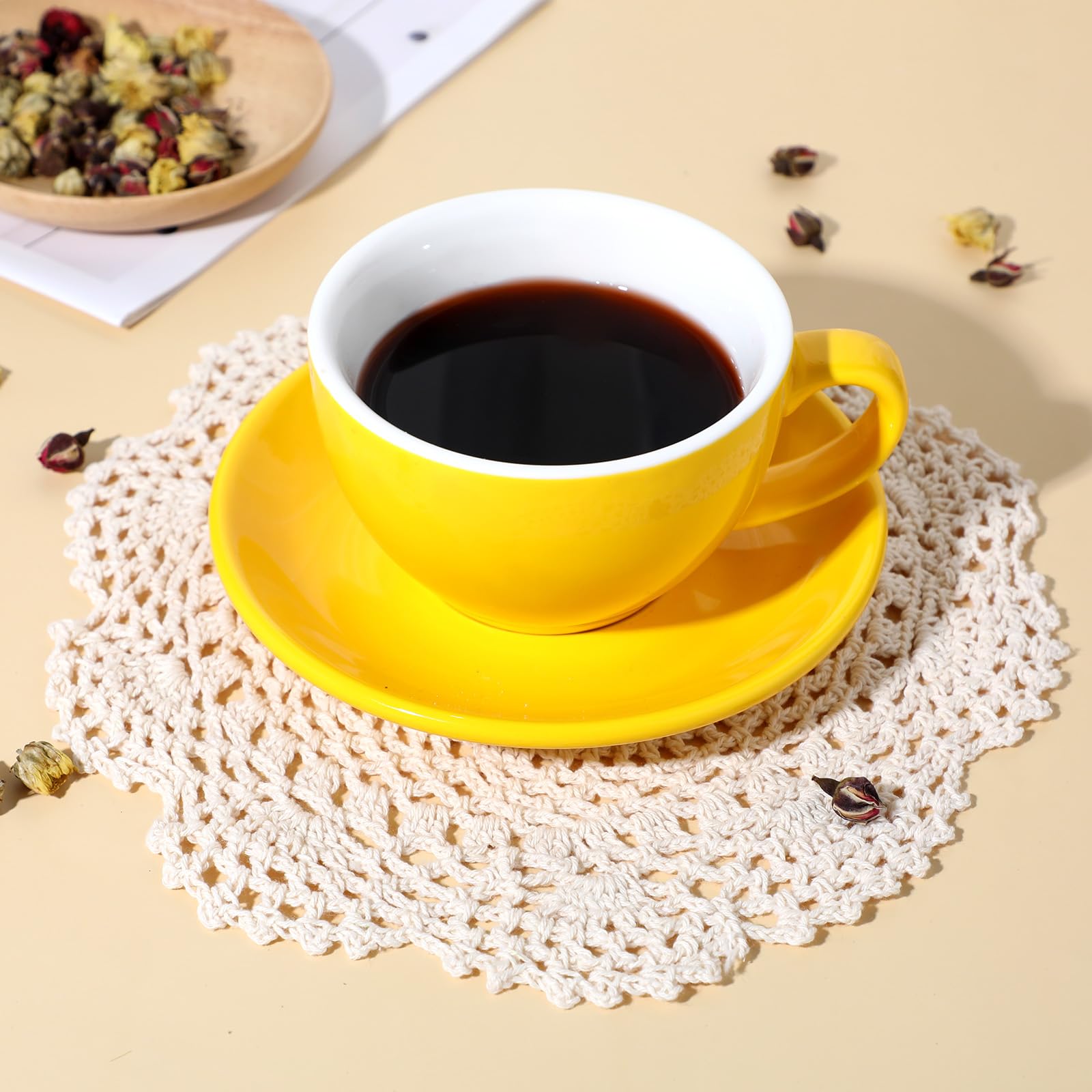 6Pcs Cotton Lace Doilies Vintage Crochet Doilies 6 to 8 Inch Round Cotton Handmade Lace Cloth Fabric Placemats Doilies for Tables Kitchen Dining Room Dessert Coasters Wedding Birthday Party Decoration