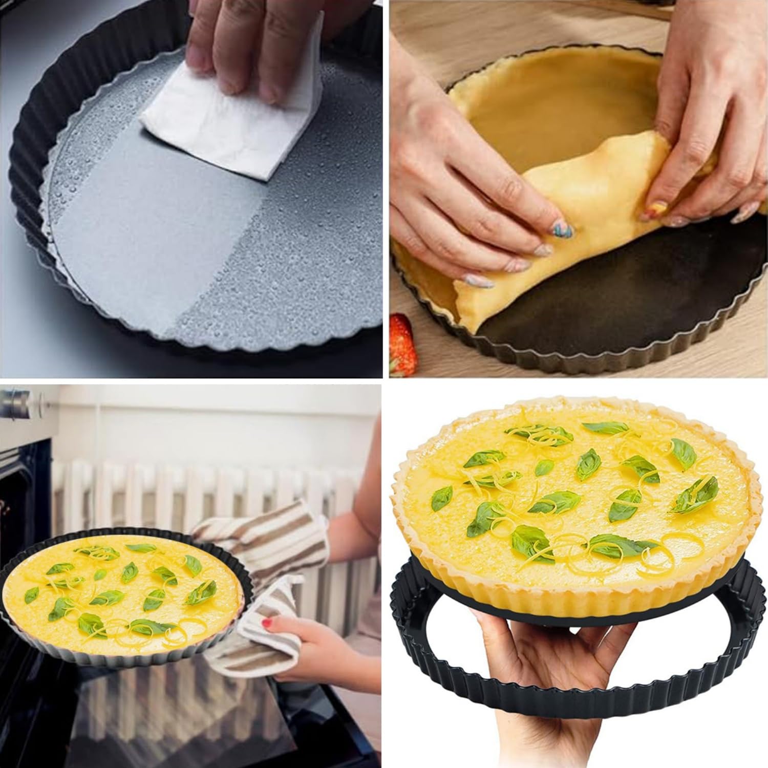 LATRAT Forma do tarty, 28 cm, patelnia Quiche, z dnem, dobra powłoka zapobiegająca przywieraniu, wyciągany spód