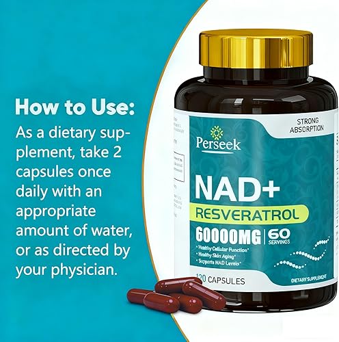 Miniatura 5 de Suplemento de resveratrol NAD+, fórmula antioxidante avanzada NAD Plus para hombres y mujeres, 1,000 mg de NAD para un apoyo saludable vitalidad