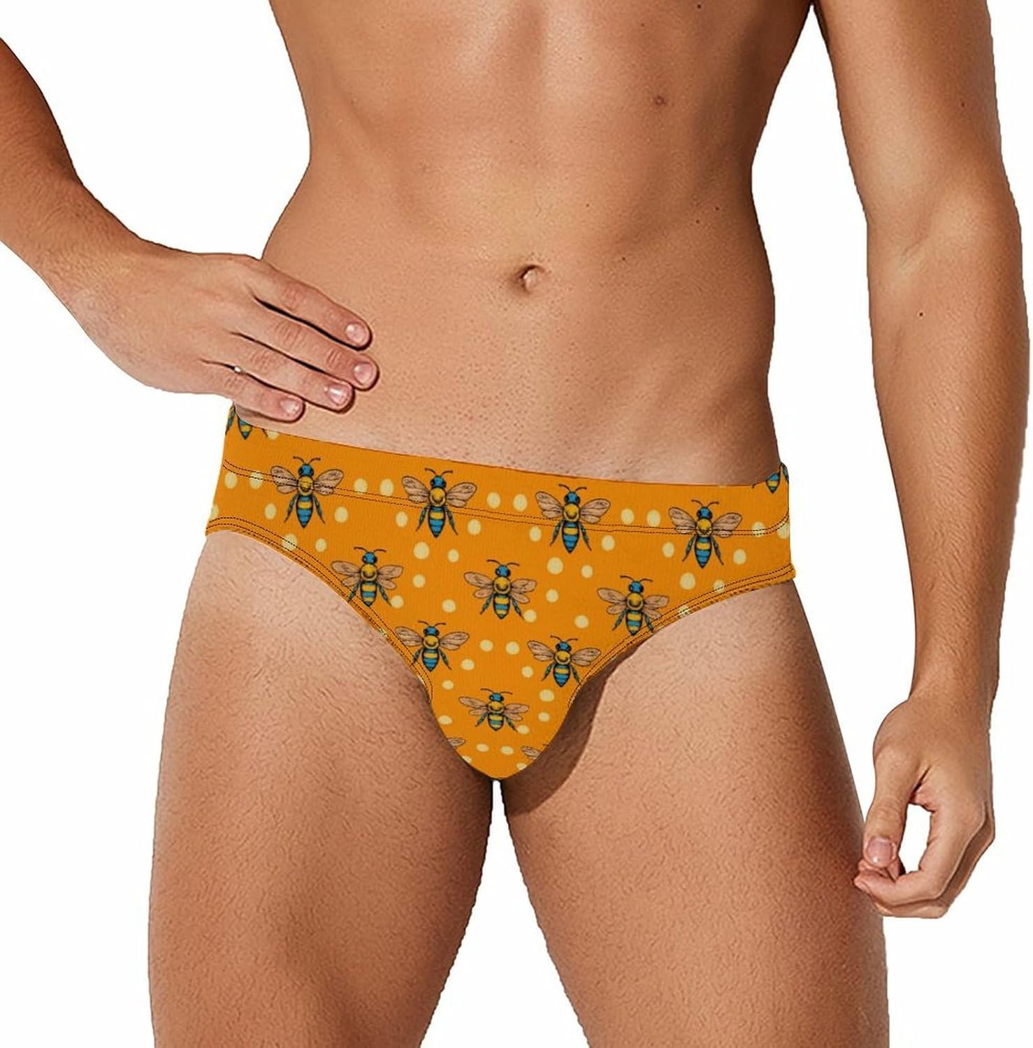 Cute-Bee-Honeybees Men's Swimsuit Brief Sexy Bikini Briefs Retro Printed Swimwear Quick Dry Swimming Trunks 3X-Large