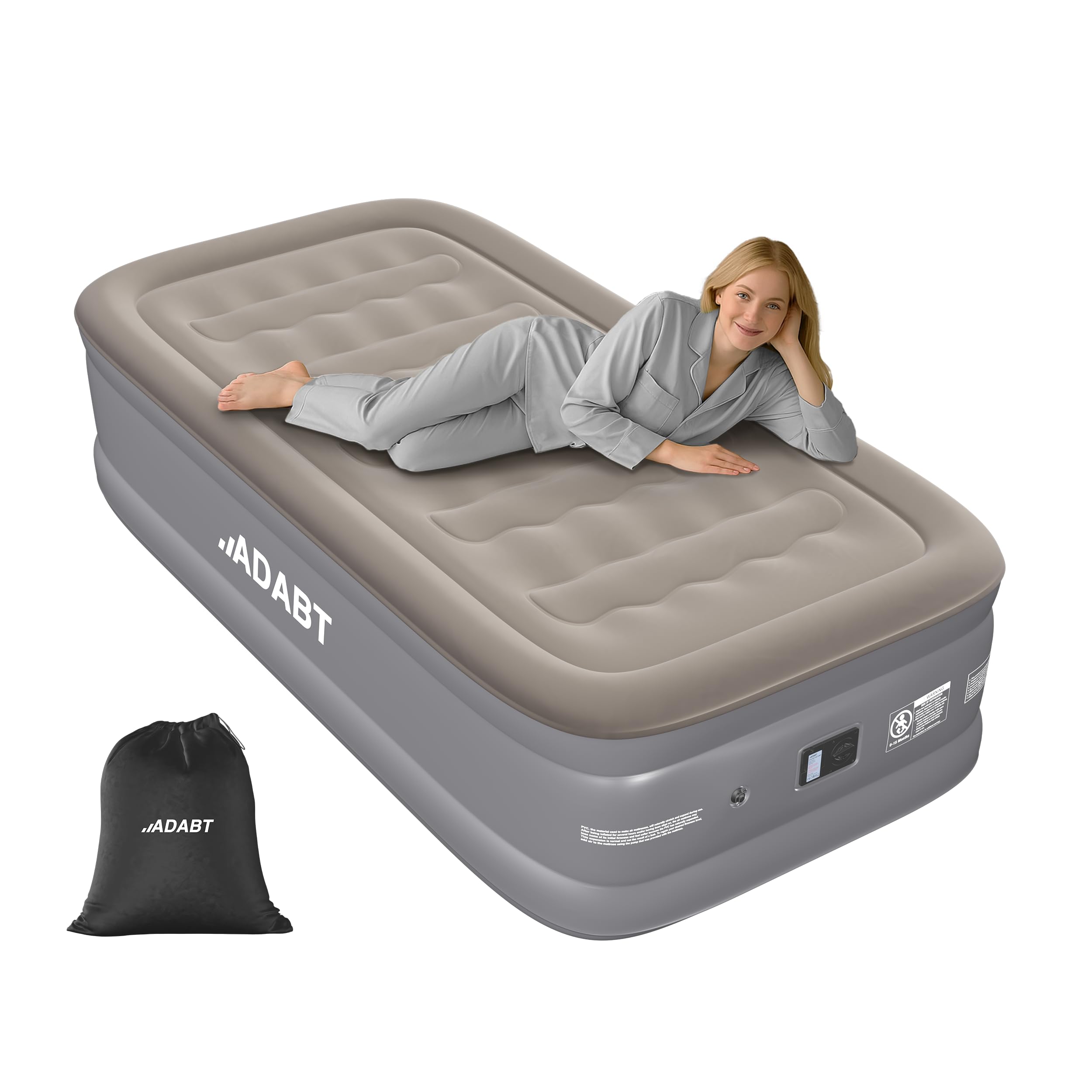 ADABT Luxury Single Inflatable Air Mattress | Heavy Duty Air Bed with Built-In Electric Pump | Raised Blow Up Bed | Self-Inflating Puncture Resistant Airbed for Home & Camping