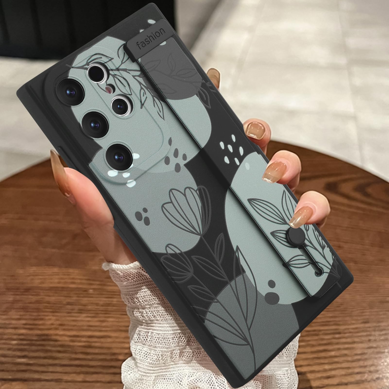 MOWIME Compatible with Samsung Galaxy S23 Ultra Case with Wrist Strap, Floral Flower Shockproof Soft TPU Protective Cover Women Girls, Slim Anti