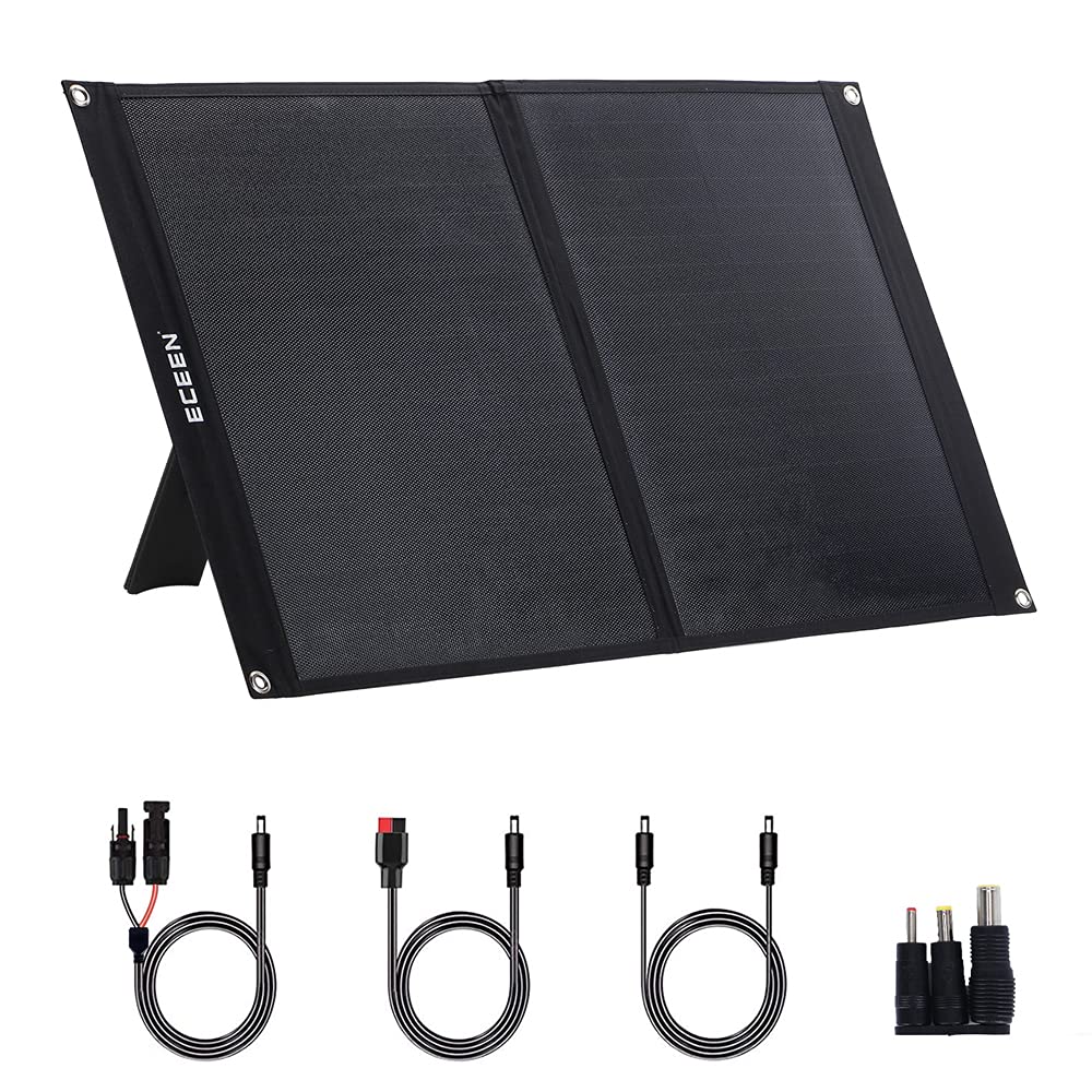 60W Portable Solar Panel Charger with USB QC3.0 & Type-C Ports for Tablet Laptop Camera Phone GPS Camping Lamp and DC Output for Solar Generators Power Stations 12V Car Boat RV Battery…