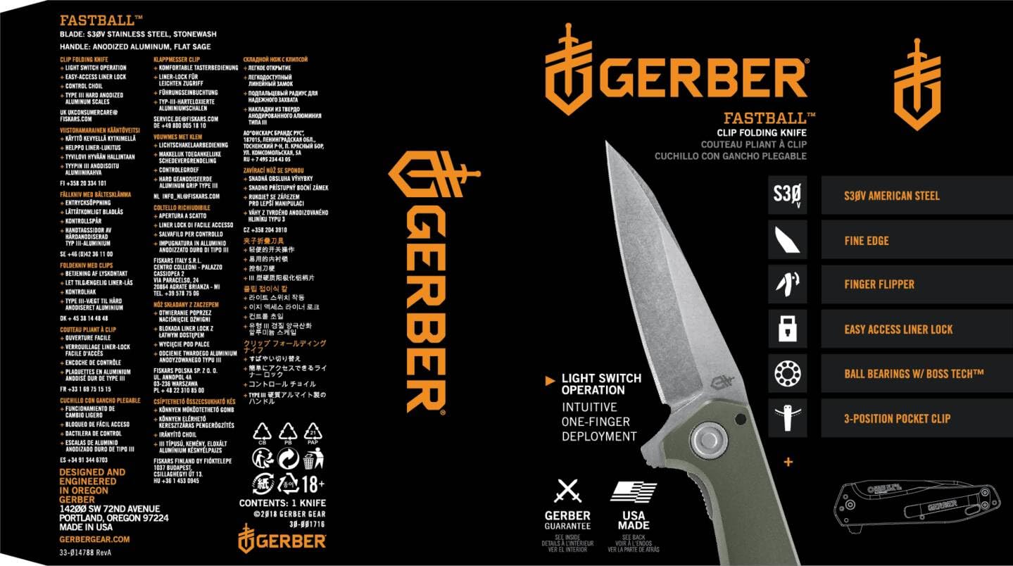 Gerber Taschenklappmesser, Klingenlänge: 7,62 cm, Fastball Finger Flip Knife, Edelstahl