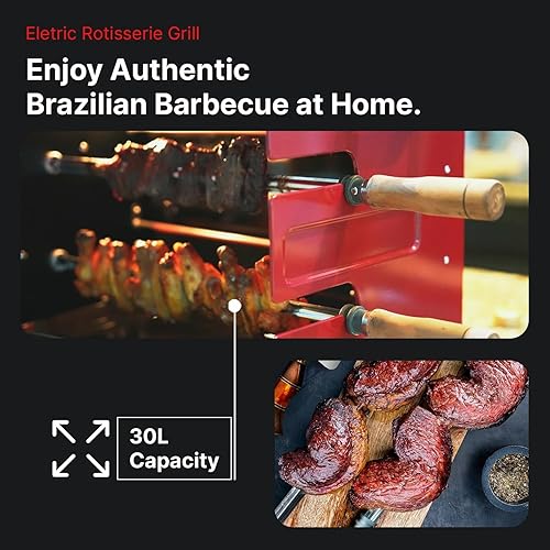 Miniatura 2 de Brazilian Flame Asador para interiores o exteriores con 2 pinchos giratorios automáticos para pollo, filete, pescado, barbacoa de estilo brasileño,