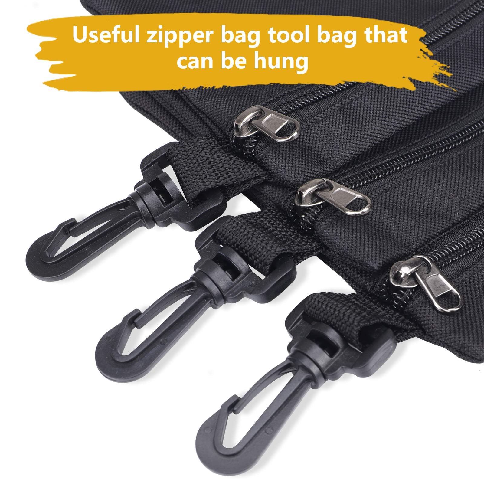 HFCOONY 3 Pack Tool Bags Canvas,Heavy Duty Tool Pouch,Small Tool Bag Pouch Zipper Bags,EDC Mini Tool Pouch Bag Organizer with Clip,Small Pouch Bags,Tool Pouches for Men/Car (Black) - Image 3