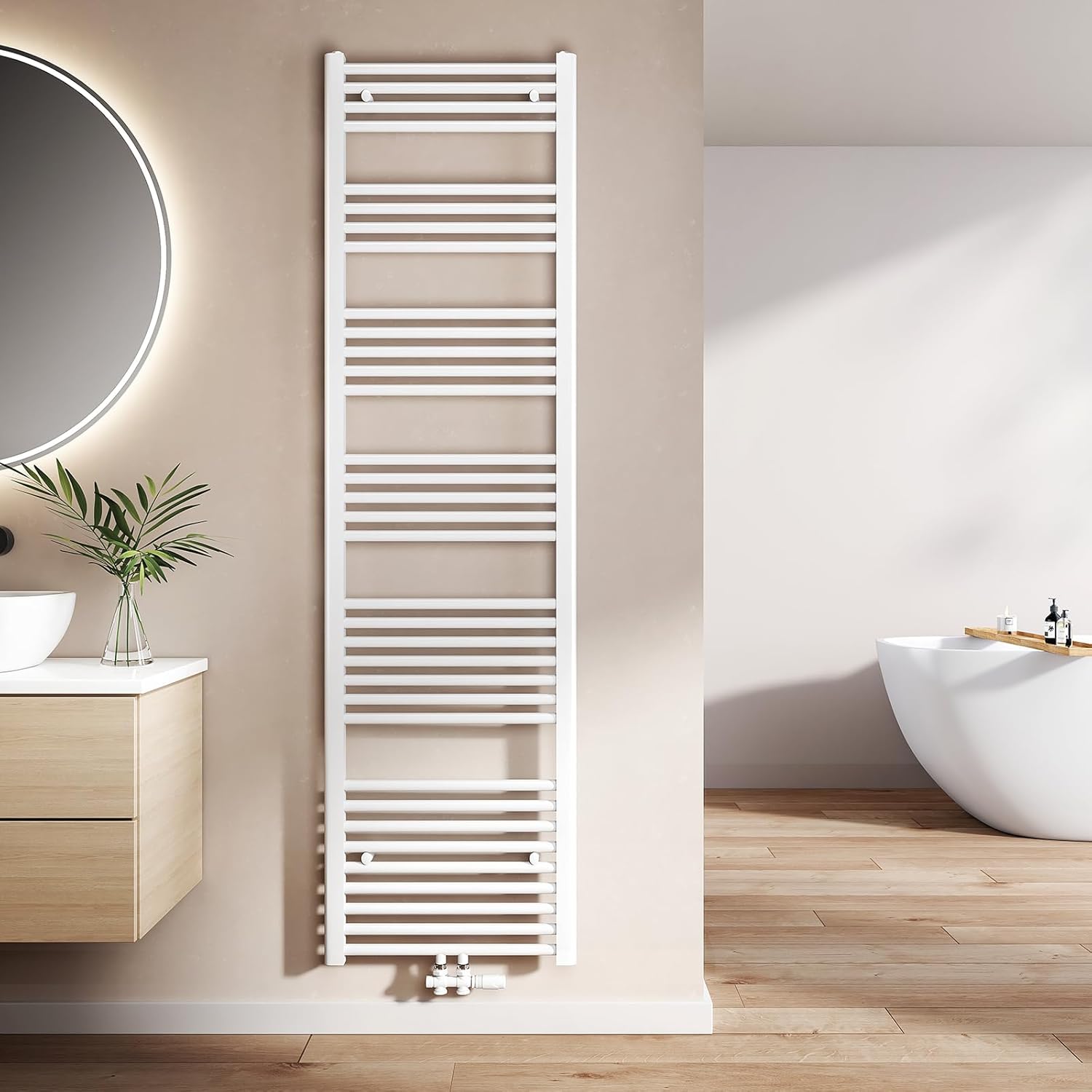 EMKE Bathroom Towel Radiator, Towel Rail, Towel Heater, 1800 x 500 mm, Central Connection, White, 739 W