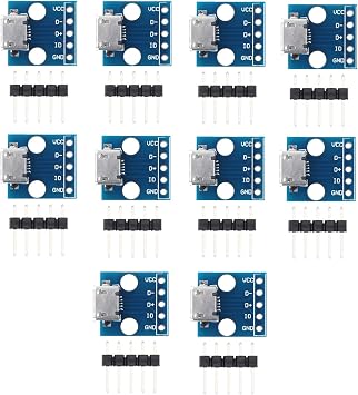 10Pcs Micro USB Interface Power Adapter 5-Pin Board 5V Breakout Module with Male Pin Header