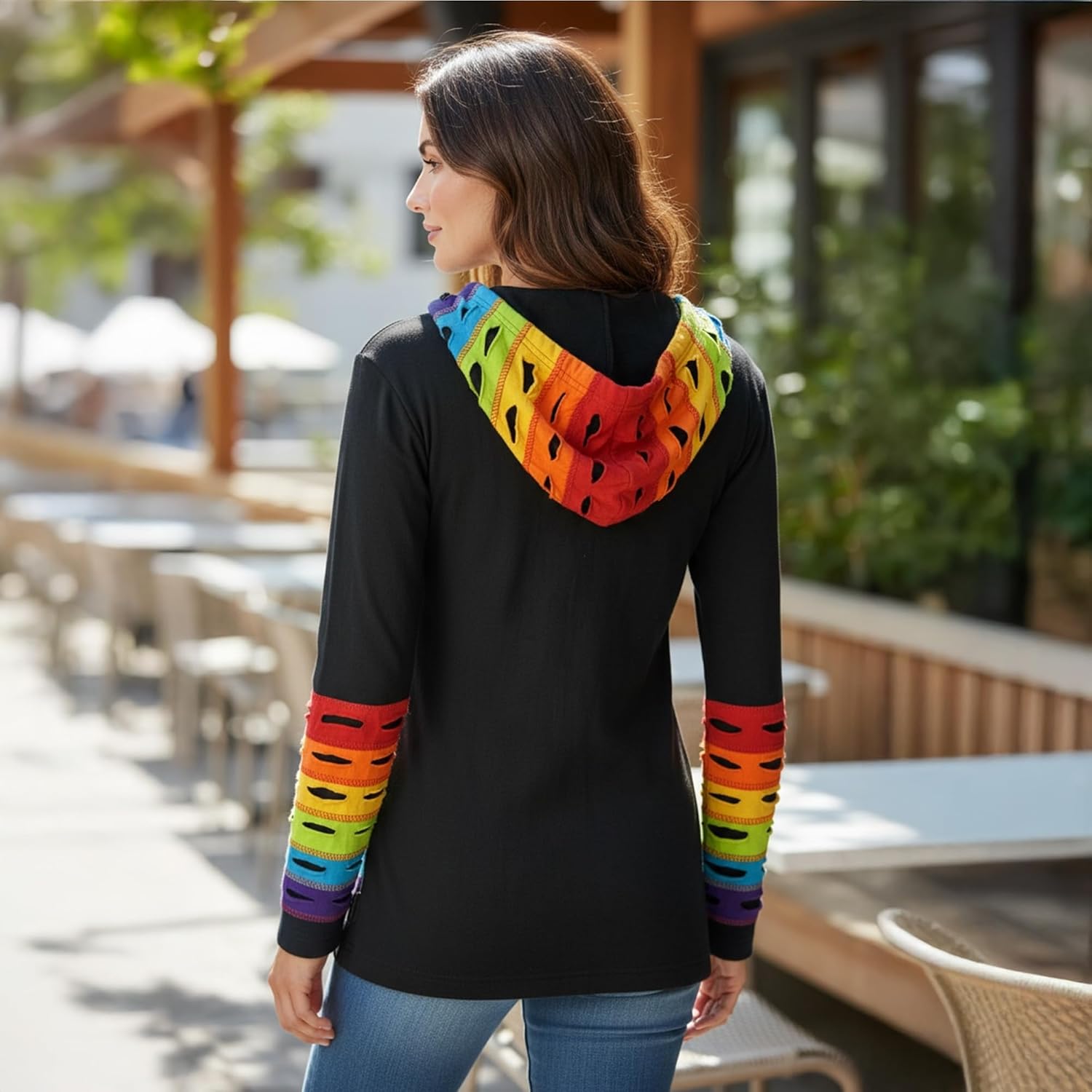 Agan Traders 2026 Boho Zip Up Jackets for Women - Tie Dye Patched Distressed Lightweight Women's Hoodie Sweatshirts - Image 3