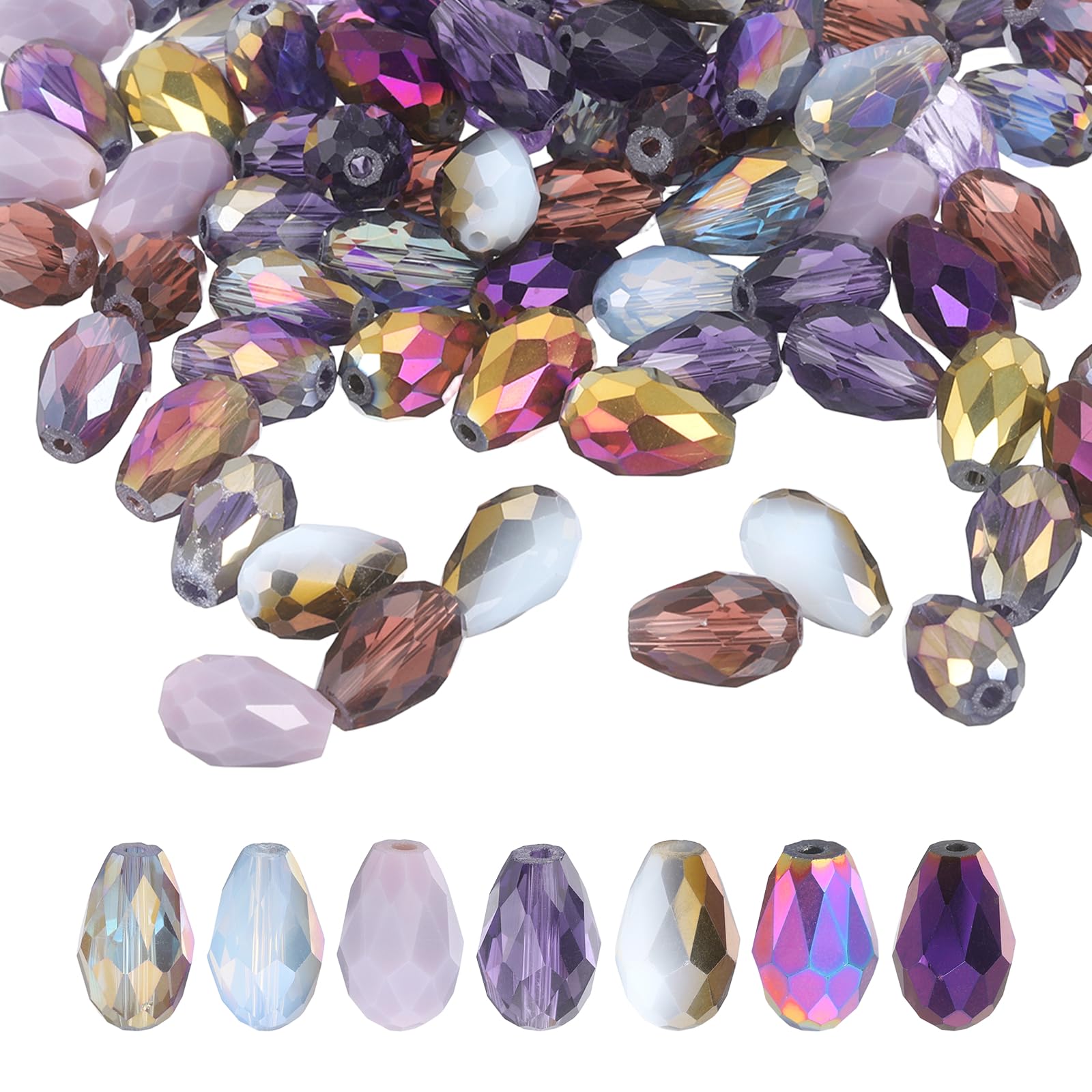 sourcing map 50 PCS Teardrop Crystal Glass Beads, 10x15mm Faceted Shape Crystal AB for Necklace Bracelet Earrings DIY Jewelry Crafts Making Supplies, Purple