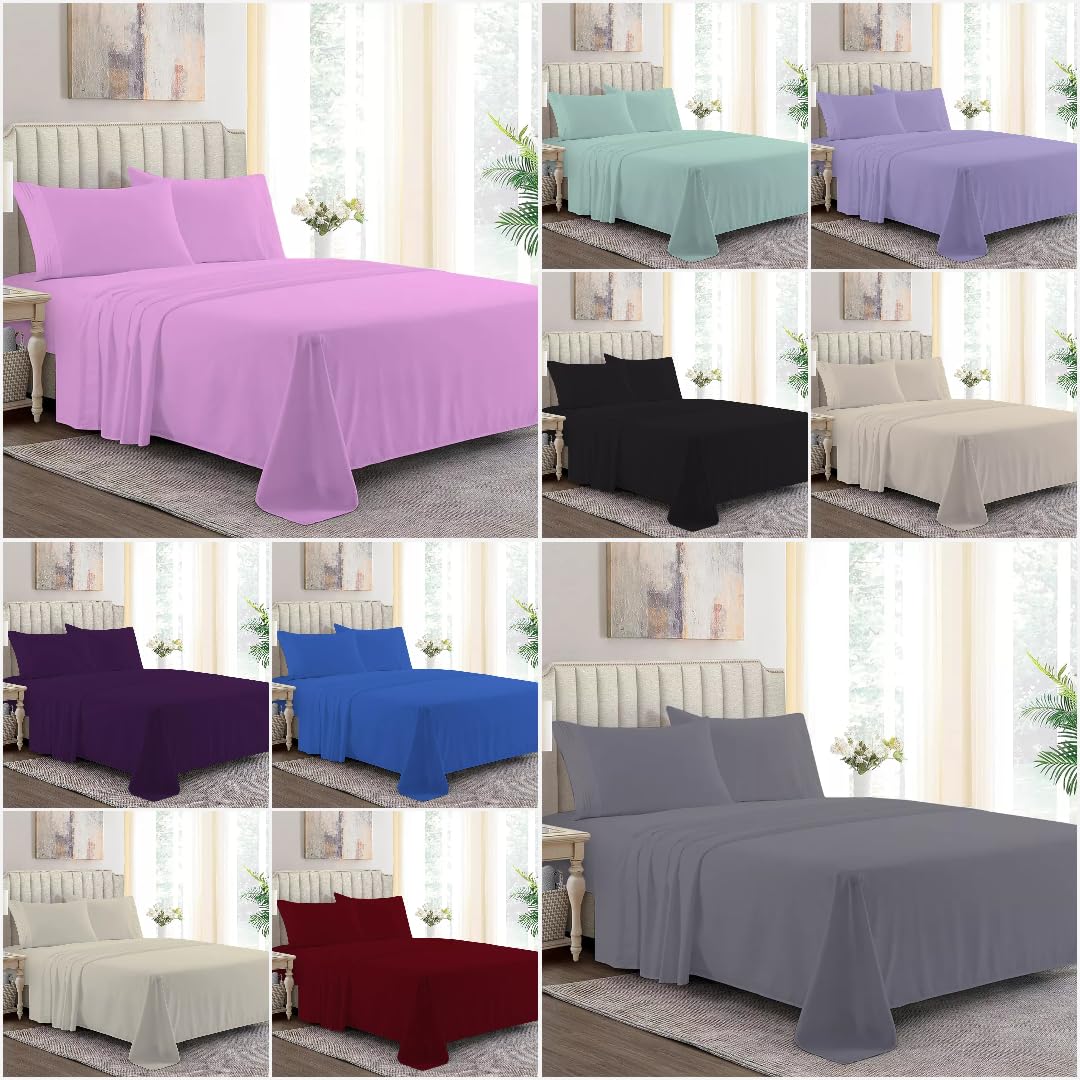 Anti Allergy Plain Dye Flat Sheets Double Bed Lilac Bedding Easy Care Non Iron Poly Cotton Percale Flat Bed Sheet Breathable Top Sheet