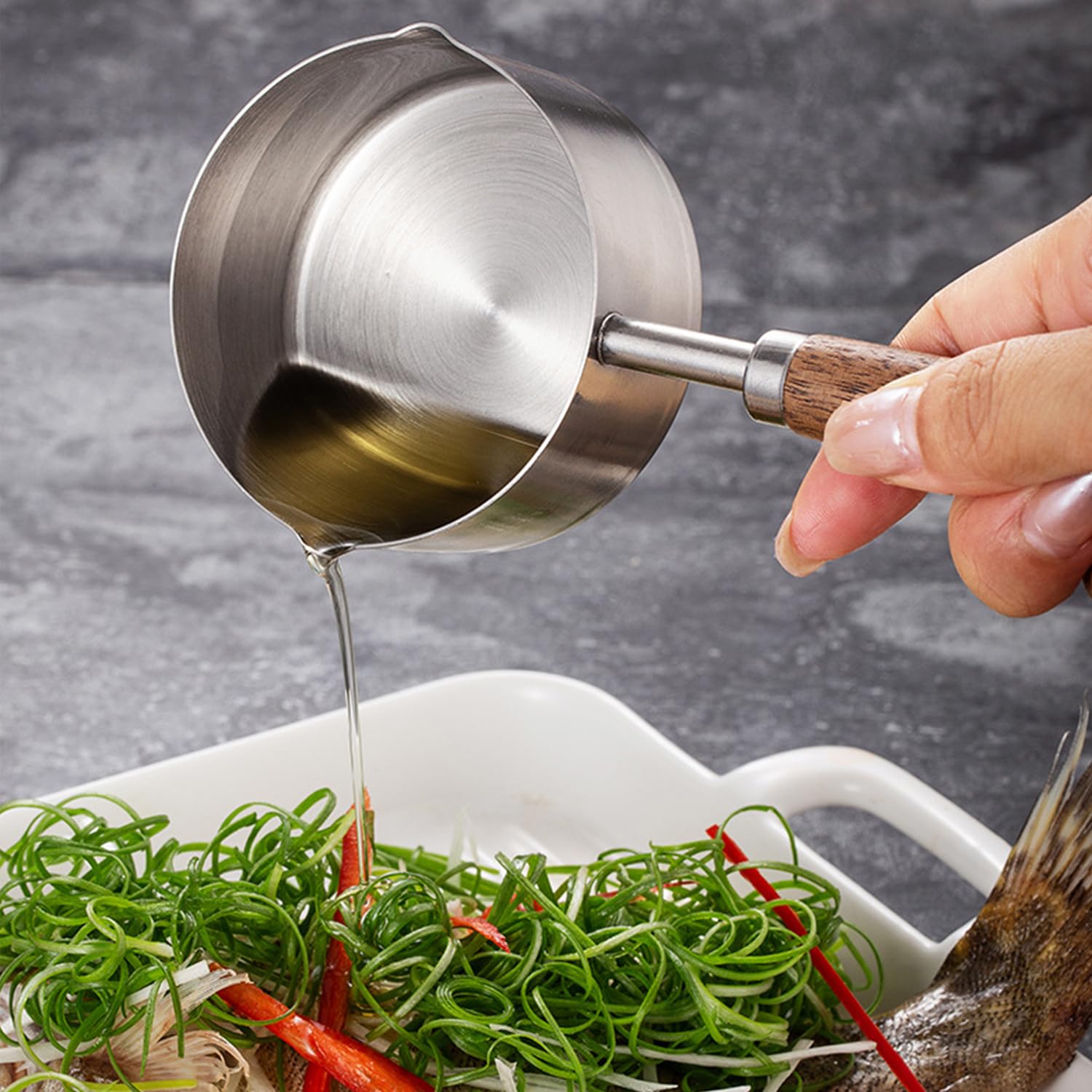 Tissting Pentola per Latte Induzione 200ml Acciaio Inossidabile 304 Pentola Scaldaburro Burro con Manico in Legno, Scaldalatte Diametro, Piccolo caffè Riscaldante Pentolino per Piani di Cottura a Gas