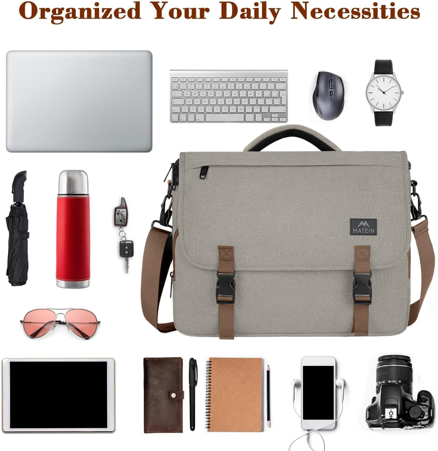 MATEIN Messenger Bag for Men, Briefcases Lightweight Men's Laptop Bag 17.3 inch Water Resistant Crossbody Satchel Computer Work Office Case with Shoulder Strap, Brown - Image 8