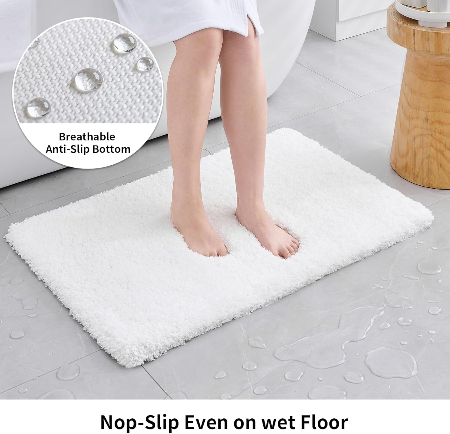 white bathroom rug 24x48 - non-slip plush thick bath mat, highly absorbent & ultra soft fluffy floor mat, machine washable for shower and tub white 2' x 4' (24''x48'' bathroom rug)