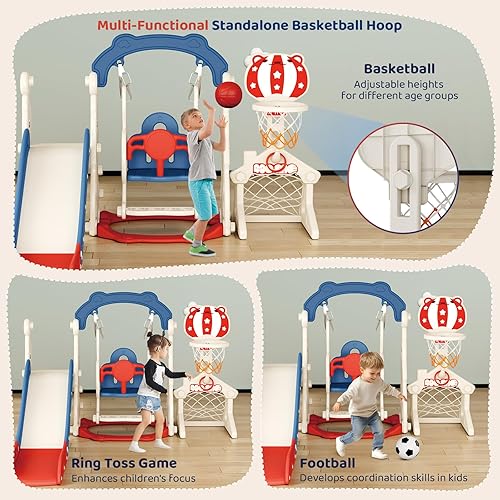 Vista 67 de Tobogán interior para niños pequeños, 8 en 1, para niños de 1 a 3 años, juego con escalador, aro de baloncesto, túnel y espacio de almacenamiento