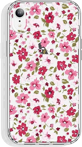 Miniatura 8 de Funda transparente para iPhone XR con diseño floral, bonita protección delgada de TPU parachoques + contraportada trasera a prueba de golpes y no