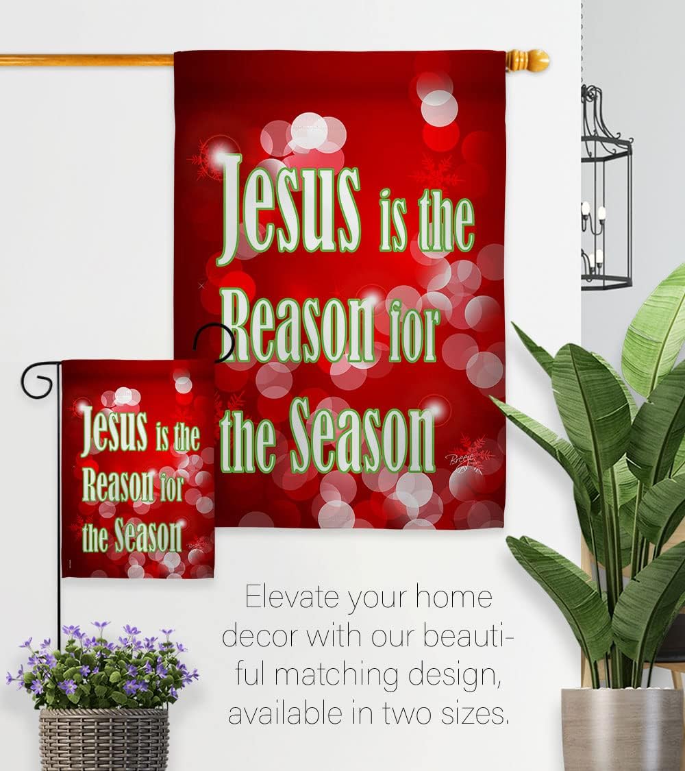 Jesus Is The Reason For The Season Flag Indoor Winter Decorations For Home Wall Hanging Banner Room Patio Porch Door House Outdoor Christian Tapestry Signs Poster Nativity Decor Religious Gifts Made In USA