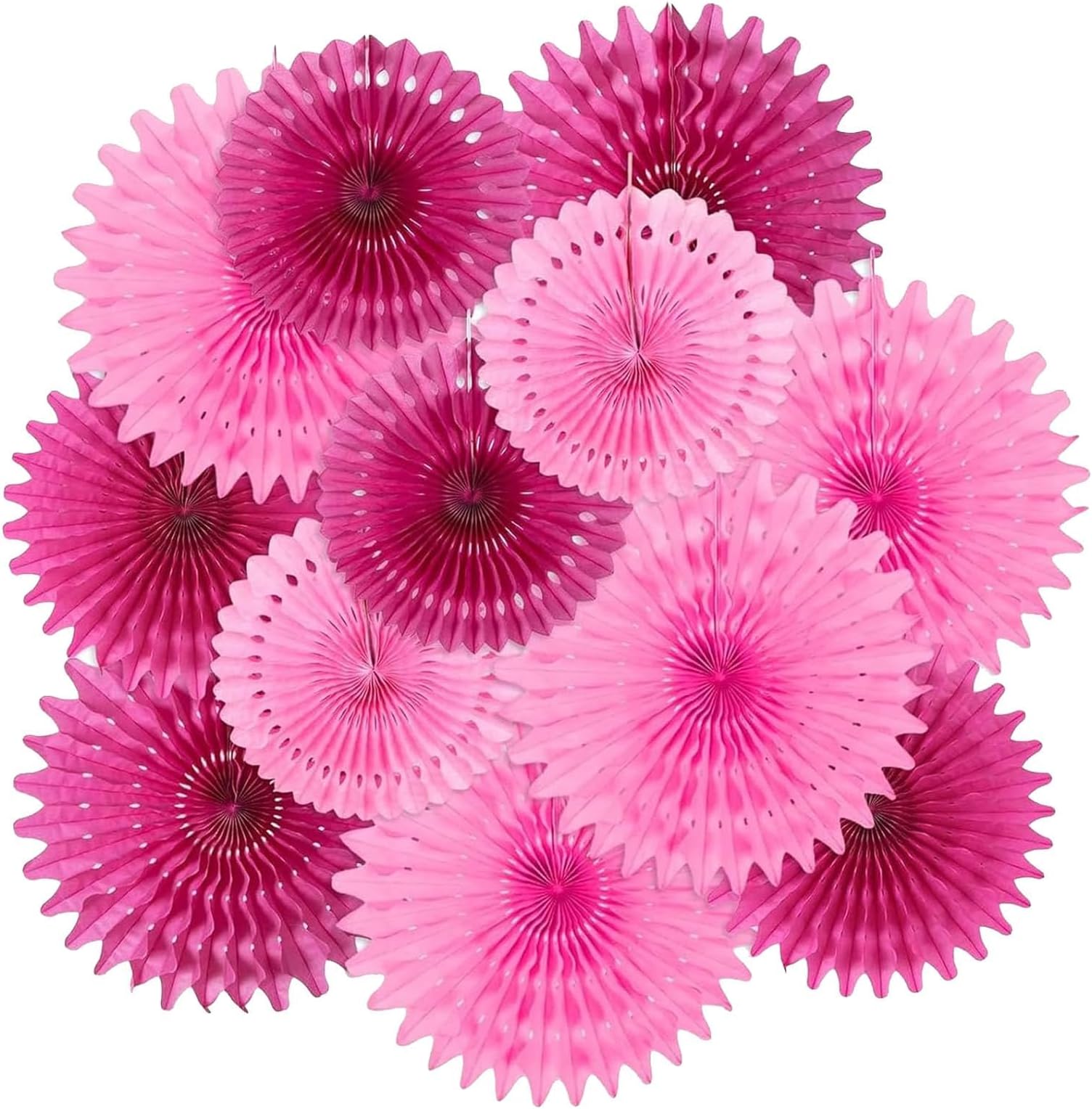 12 Pcs Pink Paper Party Decorations, Barbie Party Decorations, Hanging Paper Fans Pink Birthday Decoration for Birthdays Wall Ceiling Decor Wedding Neon Parties