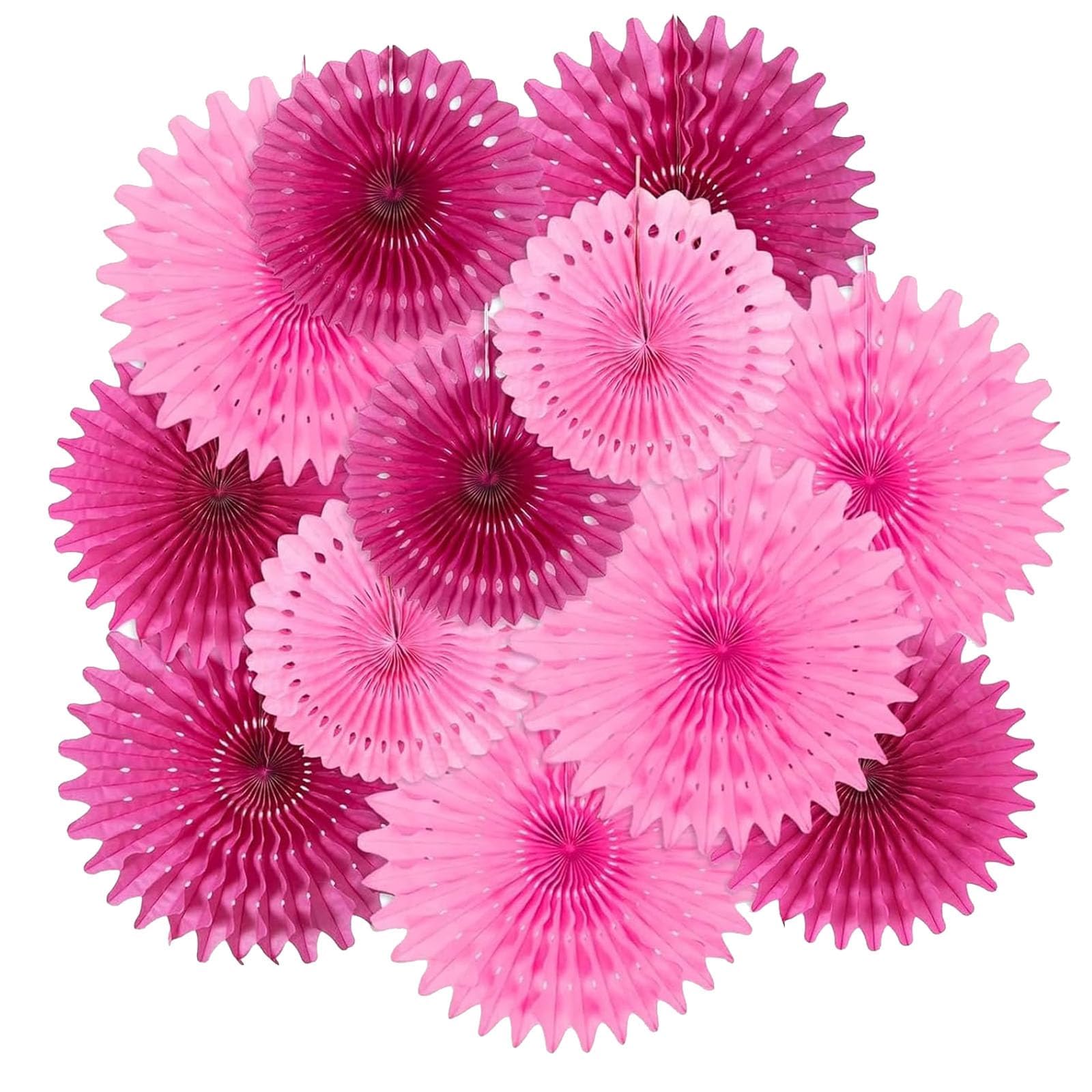 12 Pcs Pink Paper Party Decorations, Barbie Party Decorations, Hanging Paper Fans Pink Birthday Decoration for Birthdays Wall Ceiling Decor Wedding Baby Shower Neon Parties