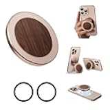 XAOVUIR for MagSafe Phone Grip Holder Dual-Side Magnetic with 2 Metal Ring, Removable Slim Phone Grip Stand, Phone Case Grip Ring Holder for iPhone 16 15 14 13 12 and Android Phones, Wood Gold