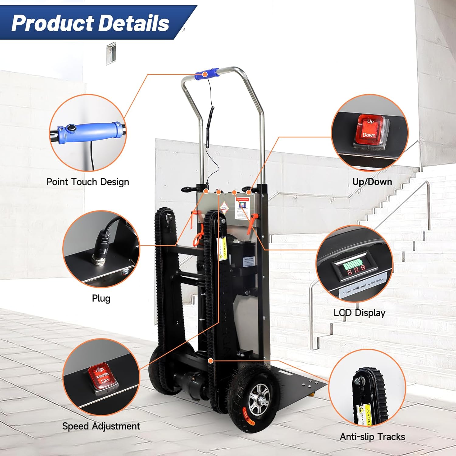 661LBS Load Capacity Hand Trucks Heavy Duty, 500W Hand Cart Dolly Electric Stair Climbing Hand Trucks with Rubber Tracks