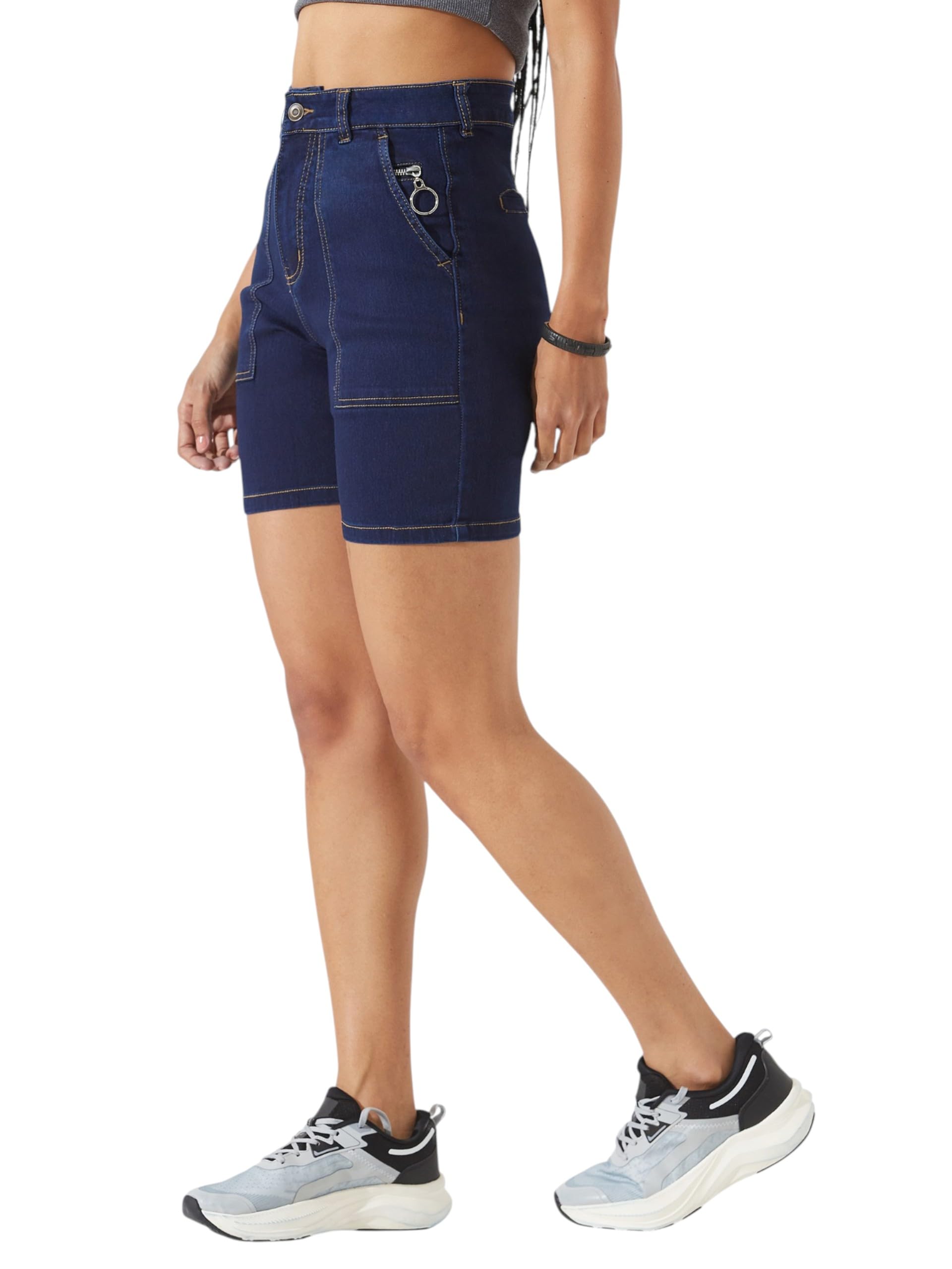 dolce crudo Women's Regular High Rise Above-Knee Stretchable Denim Shorts-picture-29