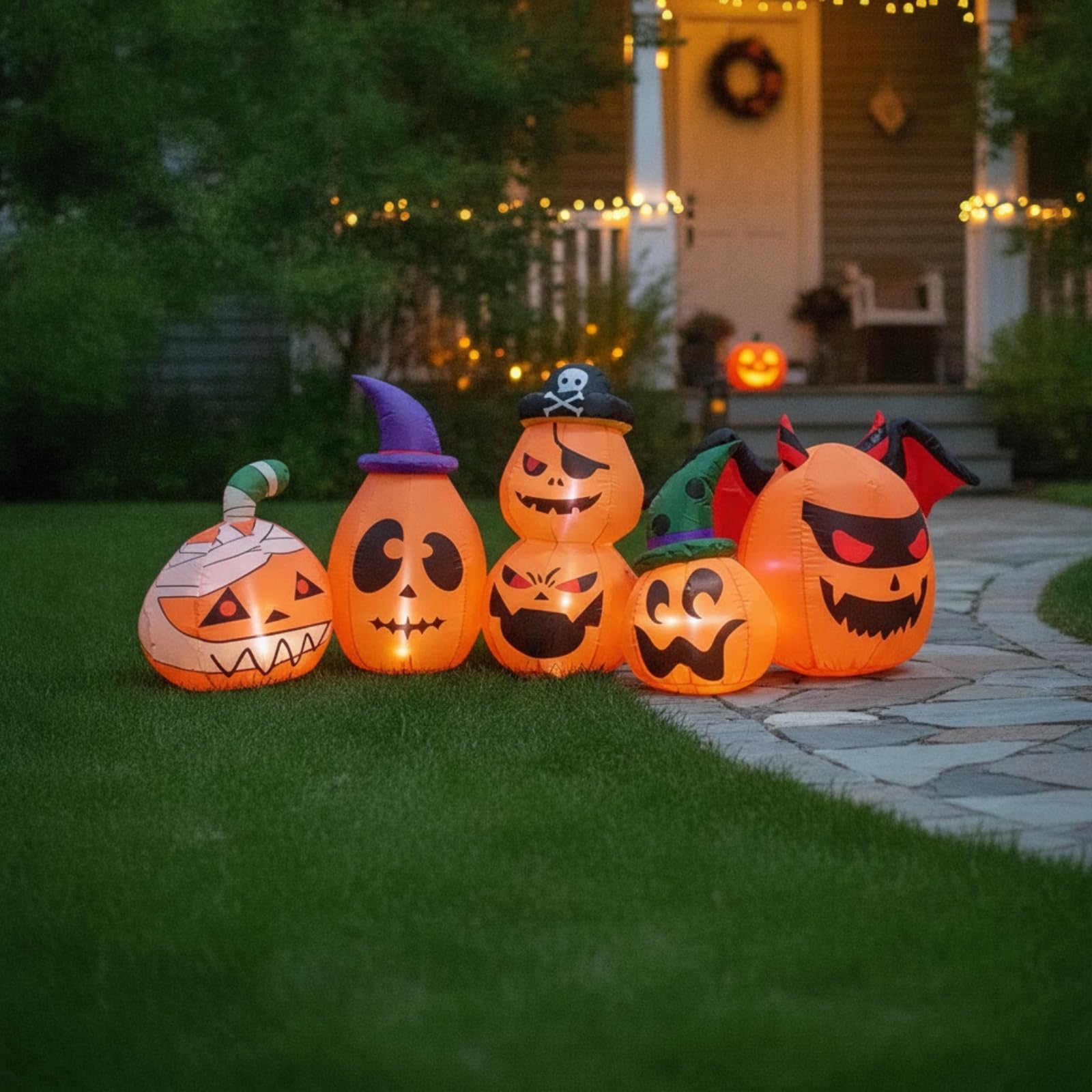 Gralara Decorazione di Halloween Luminoso Zucca Gonfiabile con Personaggi Decorazione da Esterno di Halloween per Giardino