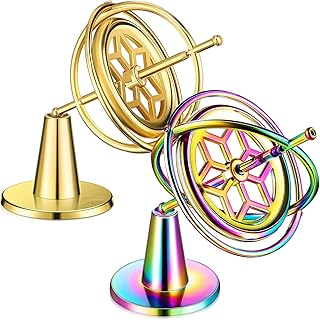 meekoo 2 Packs Gyroscope Toys Metal Anti Gravity Gyroscope Colorful Precision Top Gyroscope for Kids Christmas Educational Gifts (Gold, Colorful)
