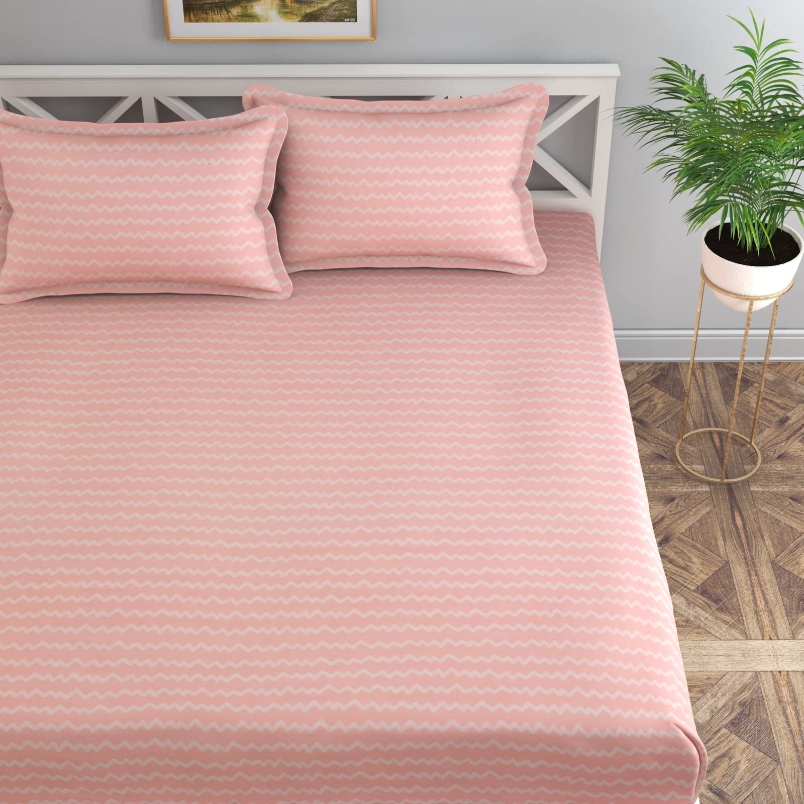 Florida Microfiber Chevron bedsheet for King Bed with 2 Pillow Cases (Pink, 88x108 inch)