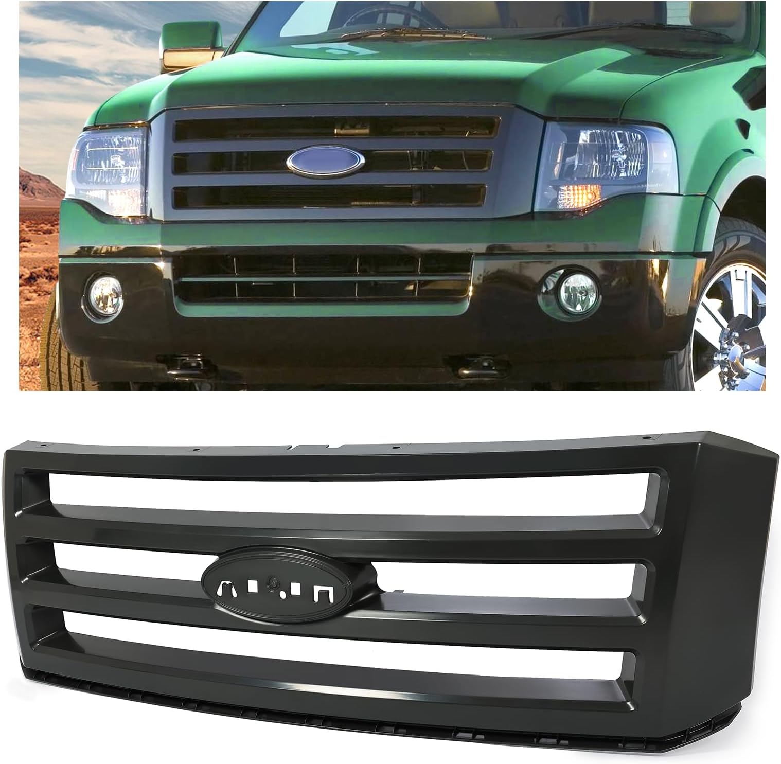 Front Grille Grill Compatible with 2007-2014 Ford Expedition Bumper Grill Assembly Dark Grey ABS Plastic Replacement for 7L1Z8200CPTM FO1200496