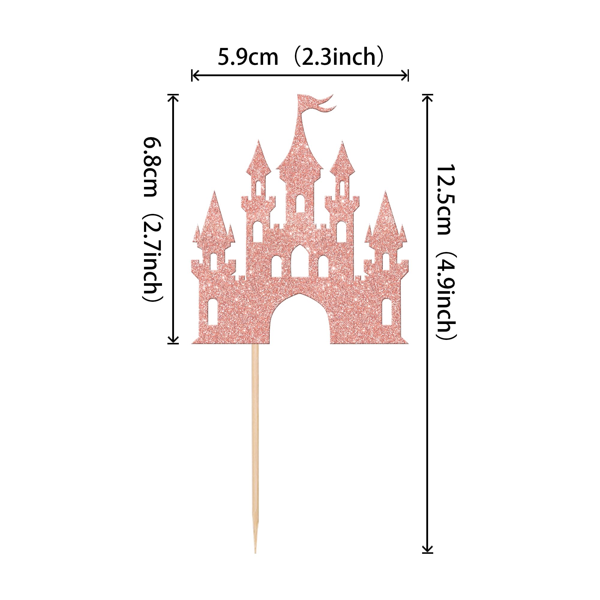 24 PCS Castle Cupcake Toppers Glitter Queen Princess Castle Cupcake Picks Castle Theme Birthday Party Decoration for Princess Birthday Girls Baby Shower Party Cake Decorations Supplies Rose Gold