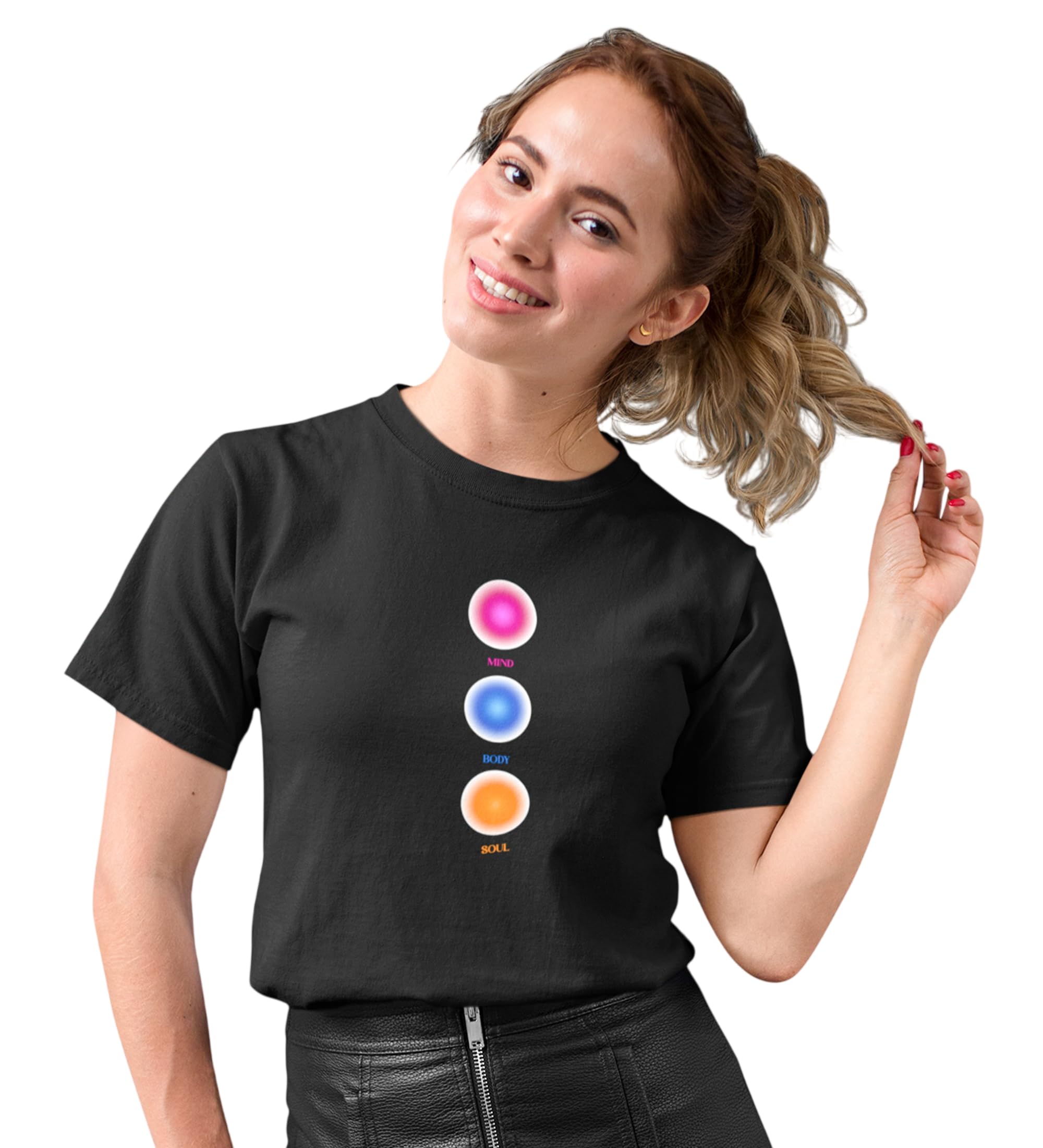 Balanced Life : Printed Round Neck Cotton Black T-Shirt for Womens-picture-45