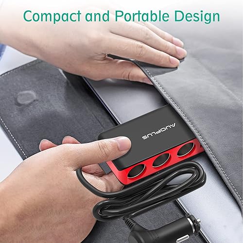 Miniatura 6 de AUOPLUS Adaptador de cargador de coche divisor de encendedor de cigarrillos de 120 W, 3 enchufes, pantalla de voltaje LED, 4 cargadores USB duales