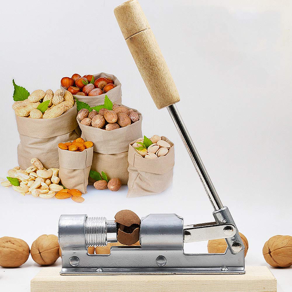 Manual Heavy Duty Nutcracker Pecan Nut er Walnut Plier Opener Tool Desktop Wood Base & Handle, for Pecan, Hazelnuts, Almonds Walnut, Macadamia Nuts, Brazil Nuts