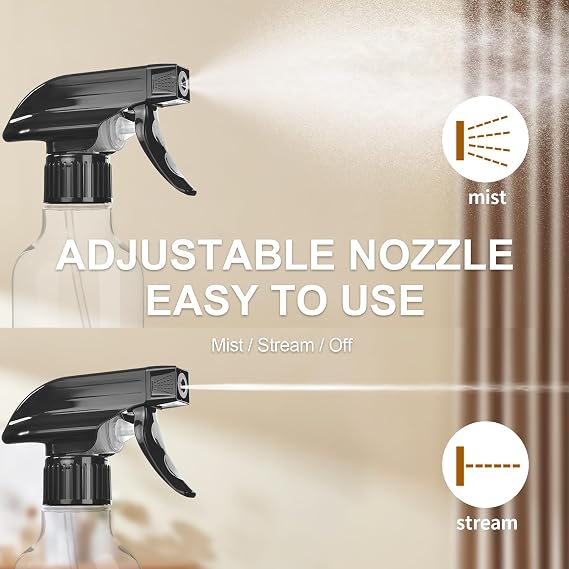 Plastic Spray Bottles, 2-Pack, 16.9 Oz and 6 Pack Spray Bottle Nozzle Replacement