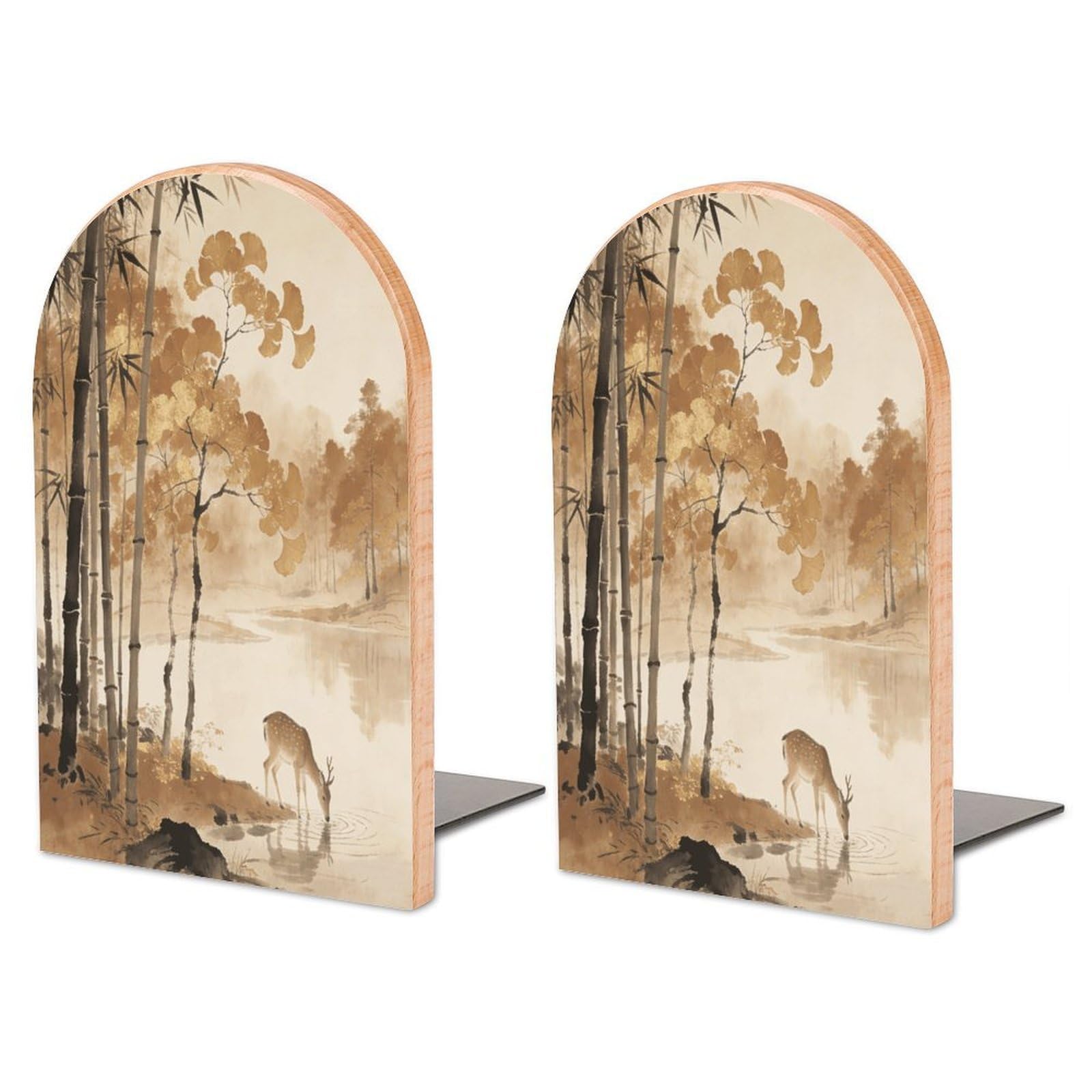Sujetalibros de ciervo otoñal en madera para decorar el salón y sujetar libros grandes en estanterías