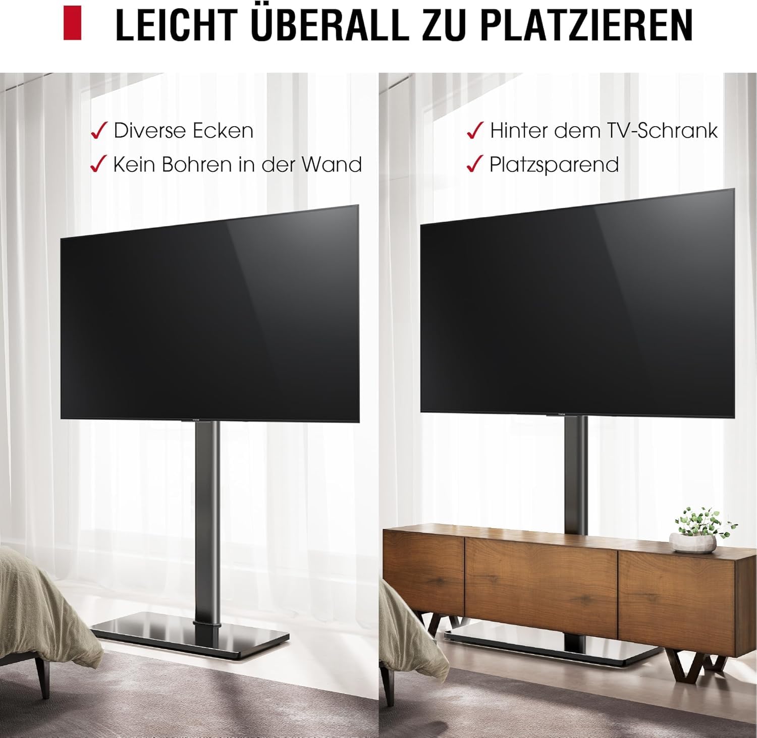 AOKCOS TV Ständer Bodenständer Höher 1.6m für 43-75 85 Zoll Fernseher, Neigbar Schwenkbar Höhenverstellbar Fernsehständer, Universal TV Standfüße Standfuss Max VESA 600x400mm 50KG (Schwarz)