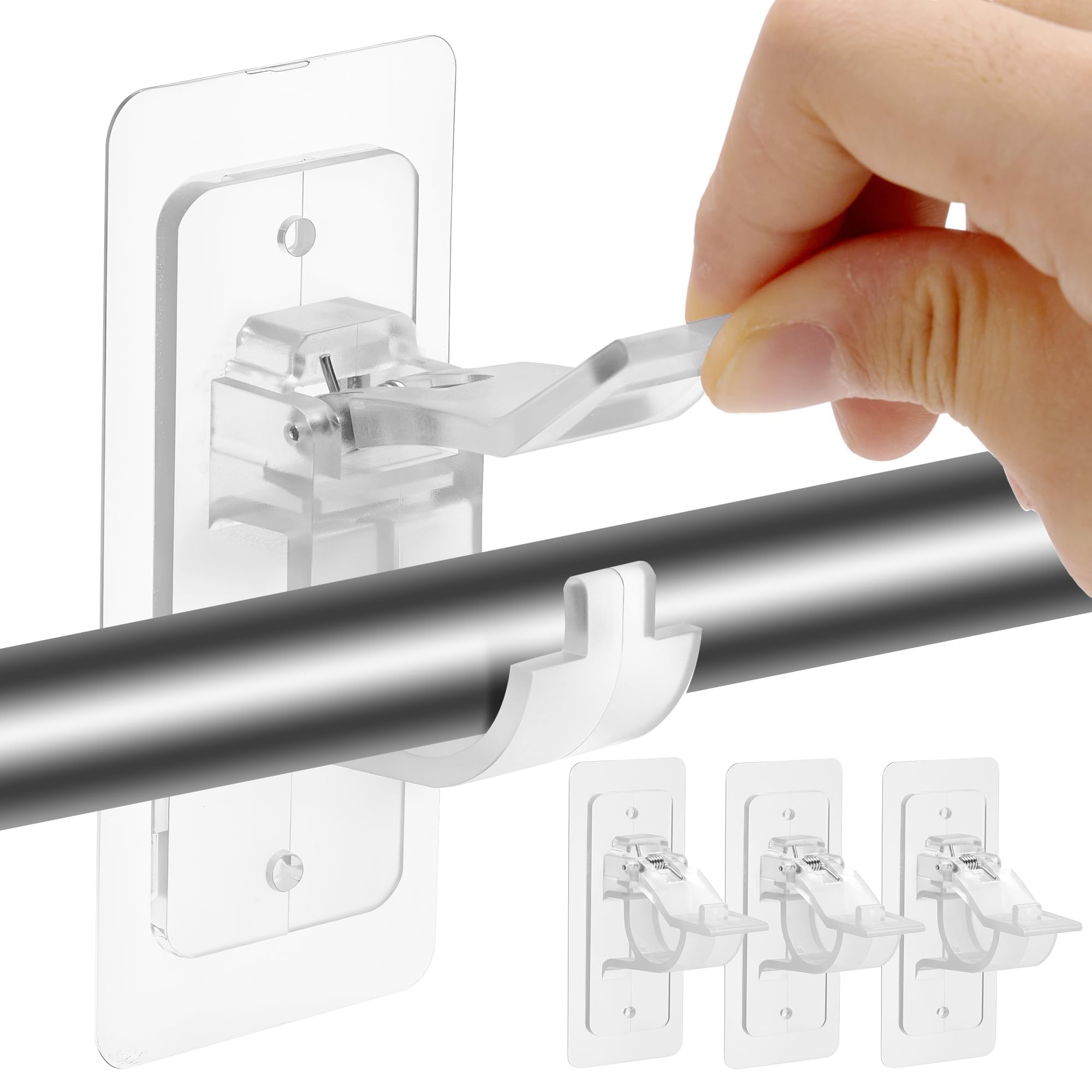 No Drill Curtain Pole with Self Adhesive Brackets, 4PCS Adjustable Curtain Rod Holder for Living Room, Bedroom, Bathroom (Not Included Pole) โ image 1