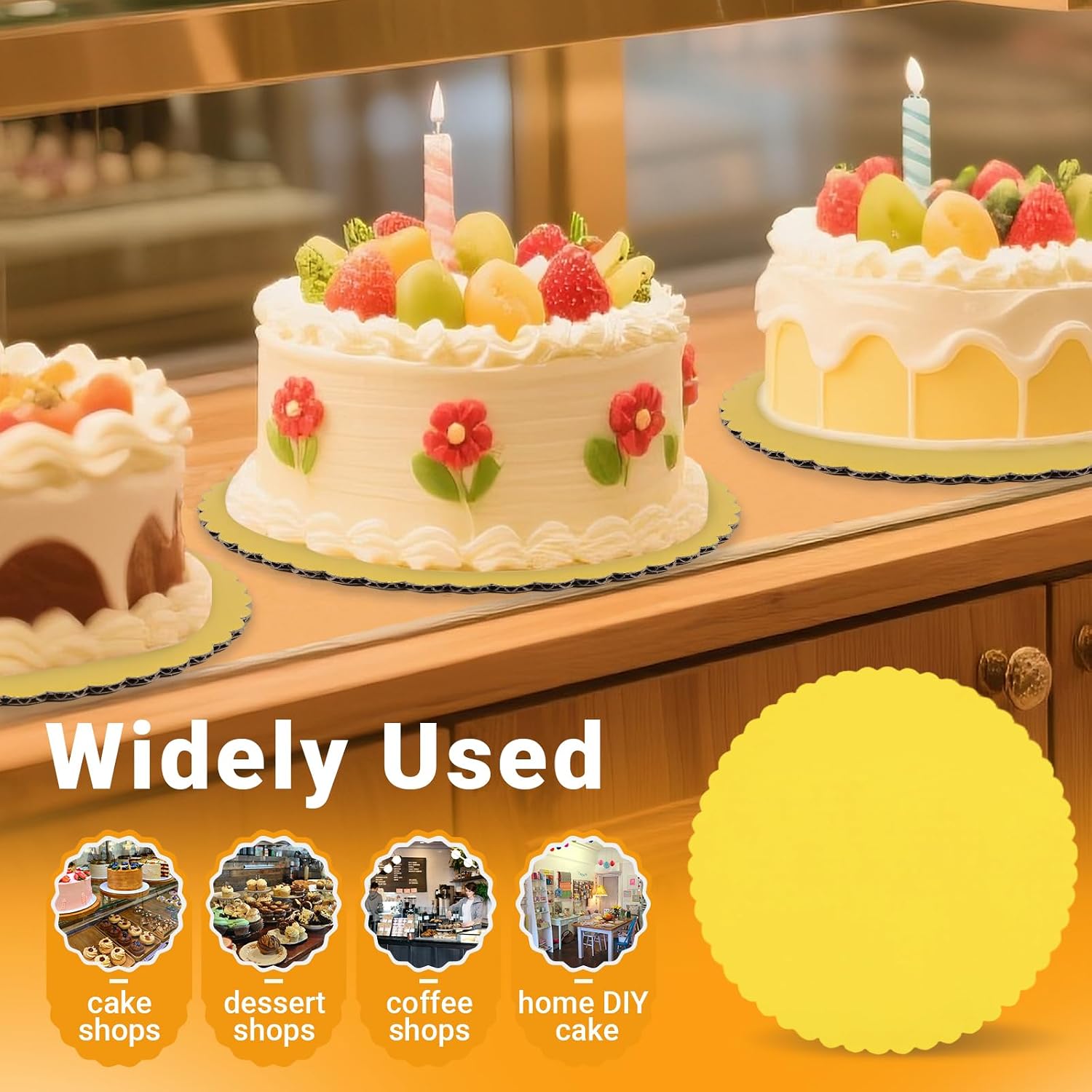 EUSOAR Cake Boards 10 Inch Round, 25 Pack Gold Sturdy Corrugated Cardboard Rounds Base Pizza Plates, Disposable Cakeboard Greaseproof Cakes Circles for Wedding Birthday Parties Dessert