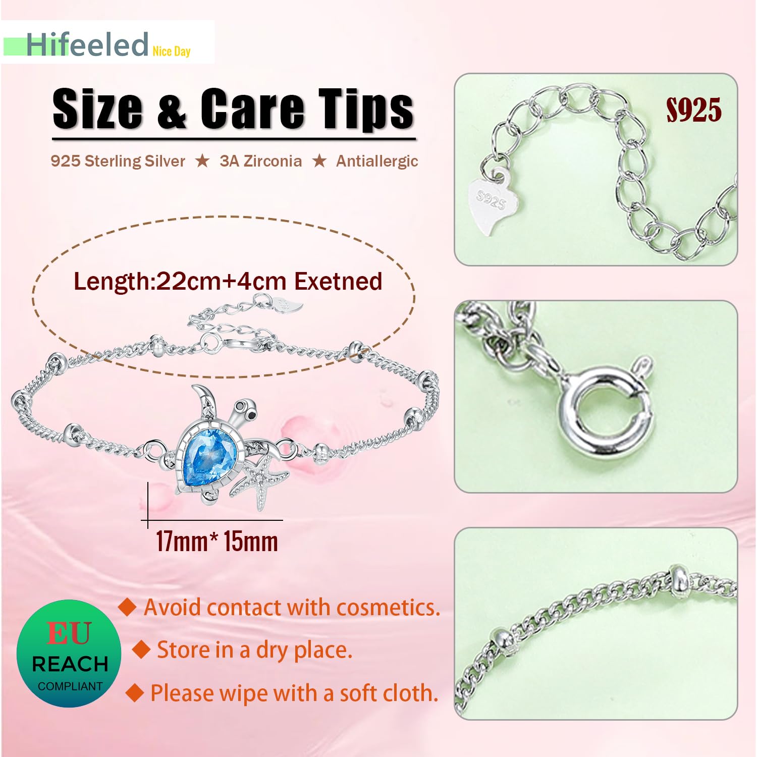 Tortuga Tobillera Pulsera para Mujer Plata de Ley 925 para Estrella Tobillera con Cuentas y Circonita Verano Descalzo Playa Cadena de Pie, Ajustable -22+4cm