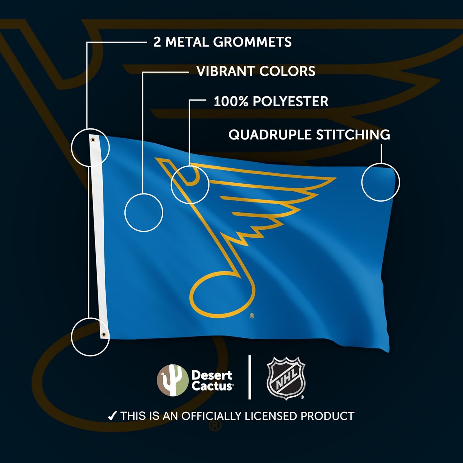 Desert Cactus St Louis Blues Flag - 3 x 5 Feet NHL Team National Hockey Banner, Indoor/Outdoor Durable Fabric, 100% Polyester Design (Design C)