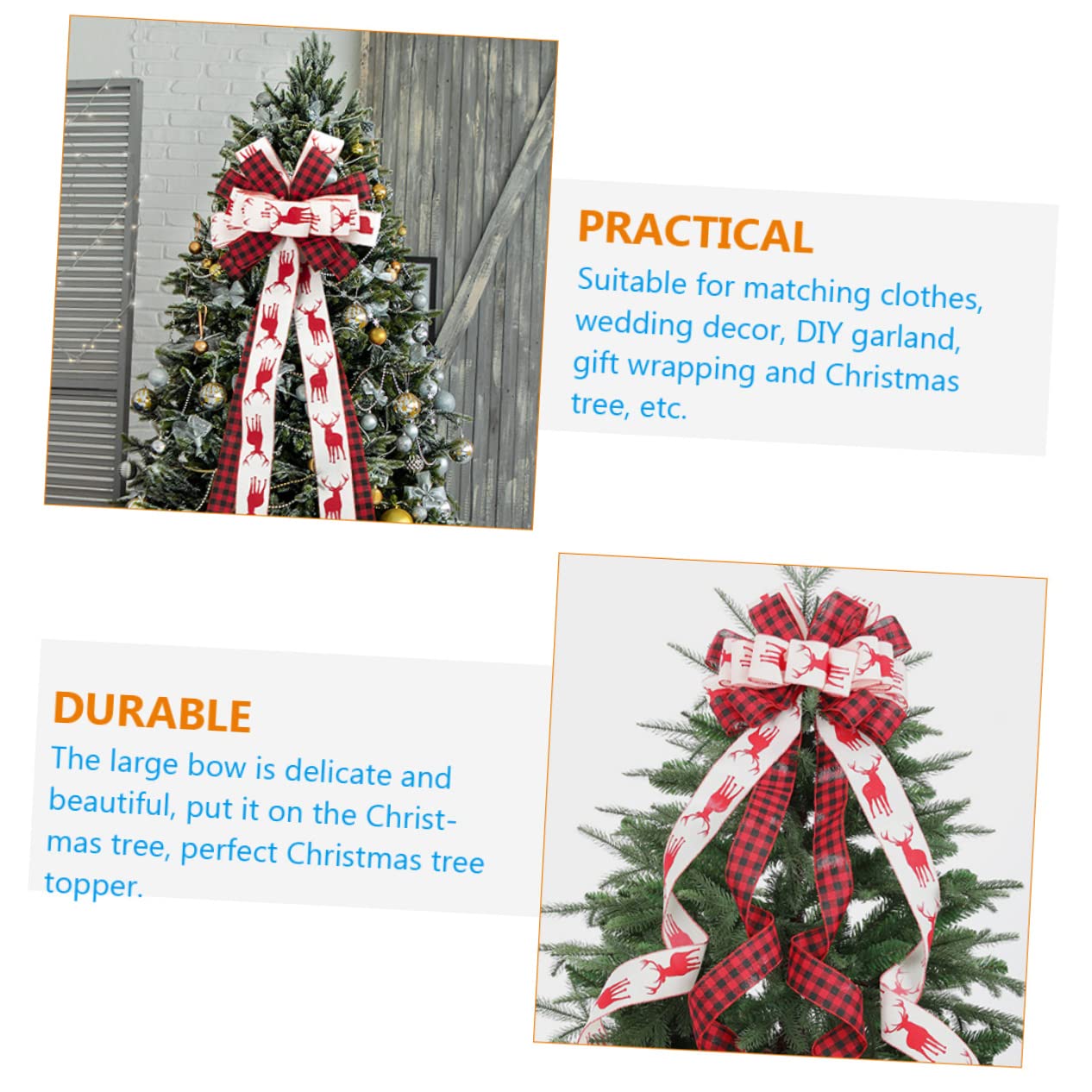 ABOOFAN 2piezas Lazo Gigante De Navidad para Decoración De Árbol Adorno De Bowknot Yute para Fiestas y Bodas Suministros De Festival Navideño