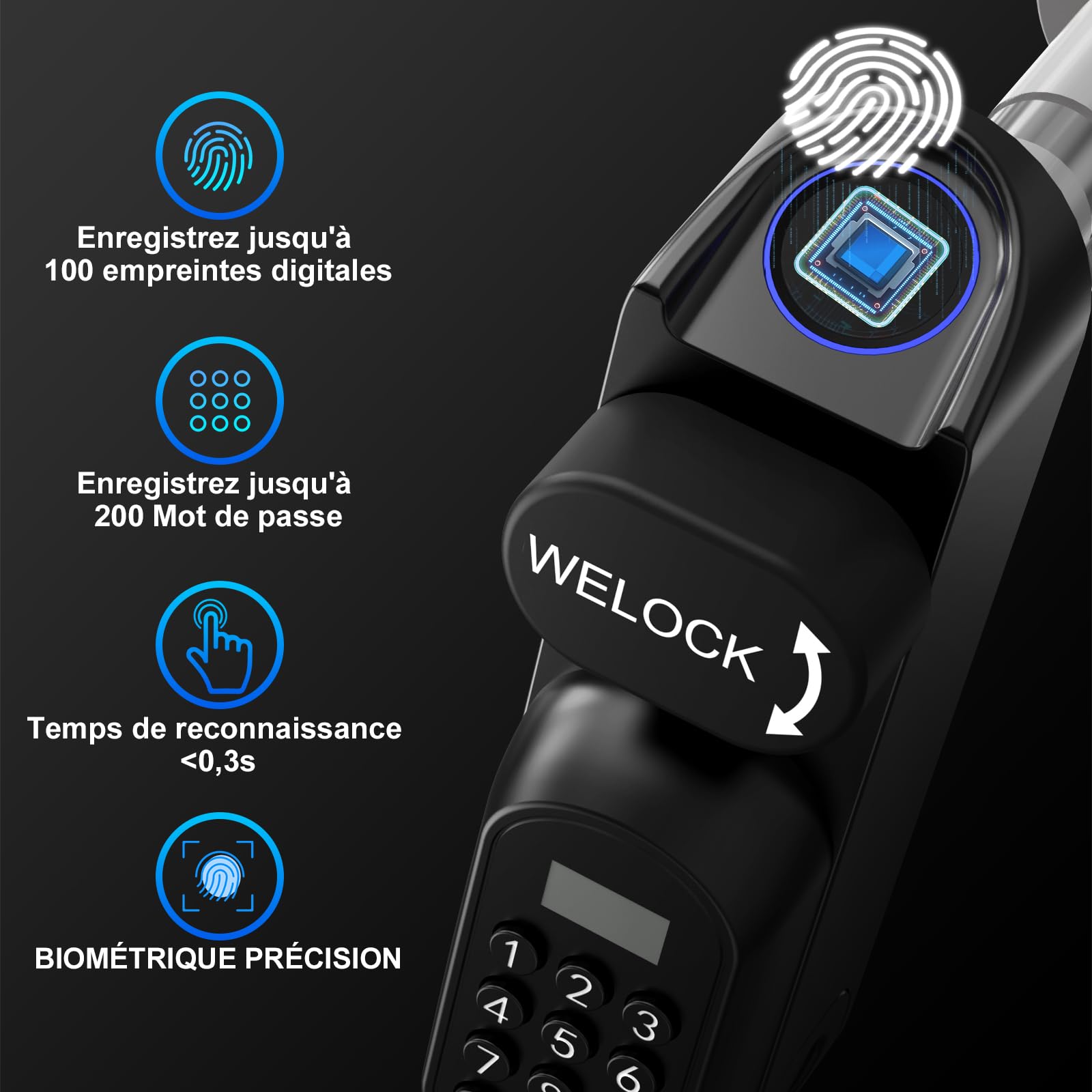 WELOCK U81 Smart Lock,Serrure Connectée,Serrure Empreinte Digitale avec Mot de Passe,RFID Carte,APP,serrure à code WiFi(Besoin wifibox),Cylindre Connecté 30/30 pour porte de 50-90mm,Facile à installer
