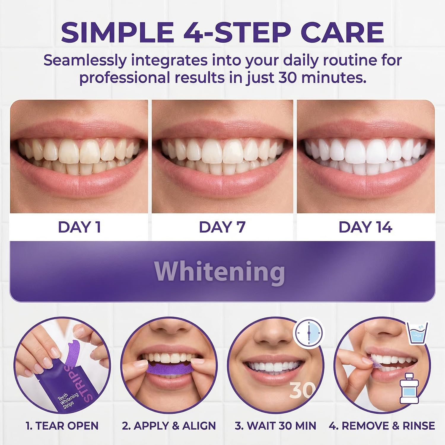 2 Box Purple Whitening Strips, Purple Teeth Whitening Strips, Removes Surface Stains, Effective Natural Shine, Enamel Safe, Portable for Daily Use - 5