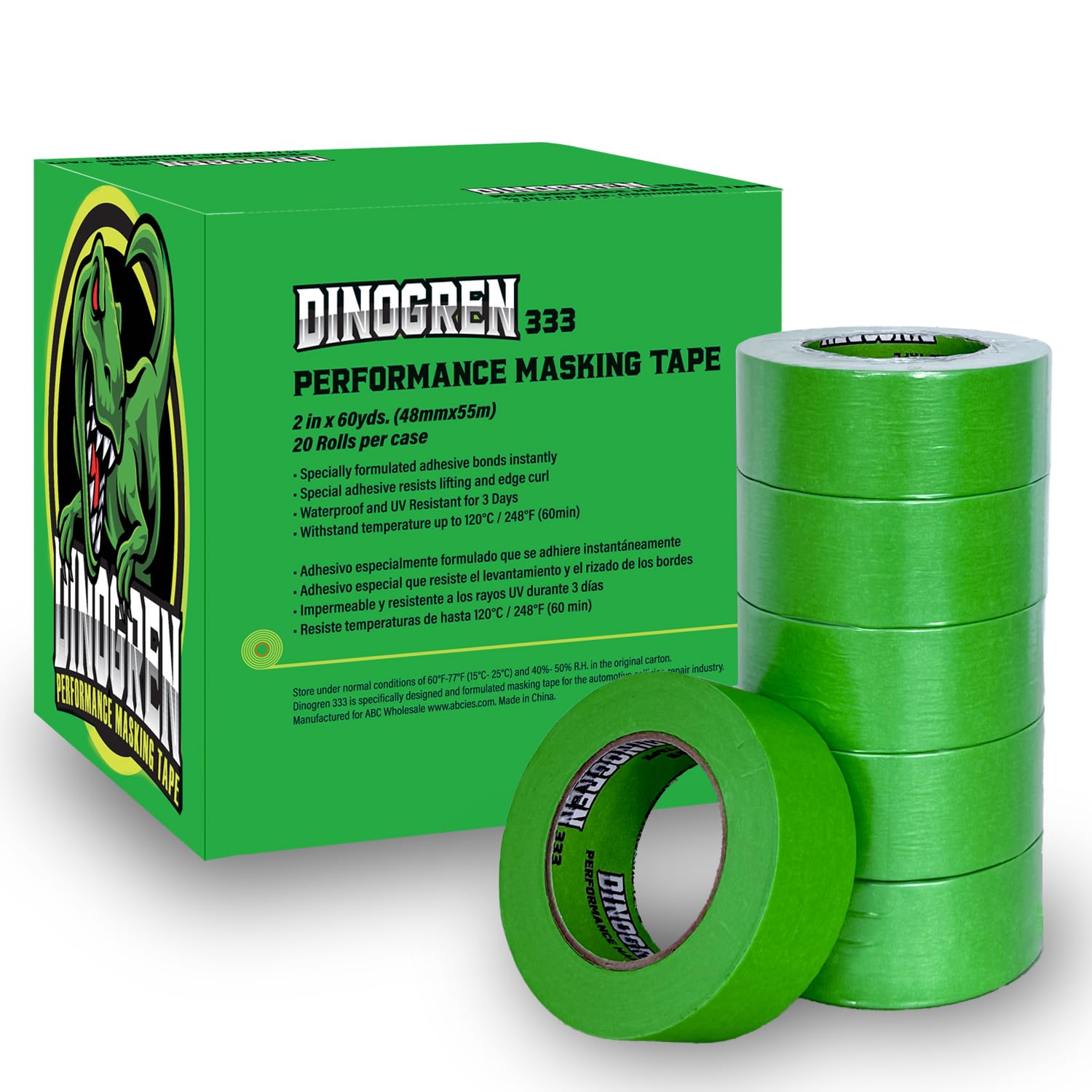 LAUCO DINOGREN High Performance Masking Tape for Car Paint, Heat & Water Resistant, Multi-Purpose Green (2in-20rolls)