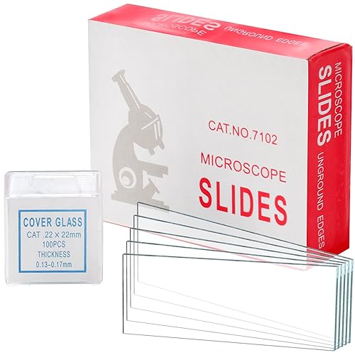 ZENFUN Juego de 300 portaobjetos y cubiertas de microscopio, portaobjetos de vidrio en blanco para microscopio, 300 diapositivas, 300 cubreobjetos,