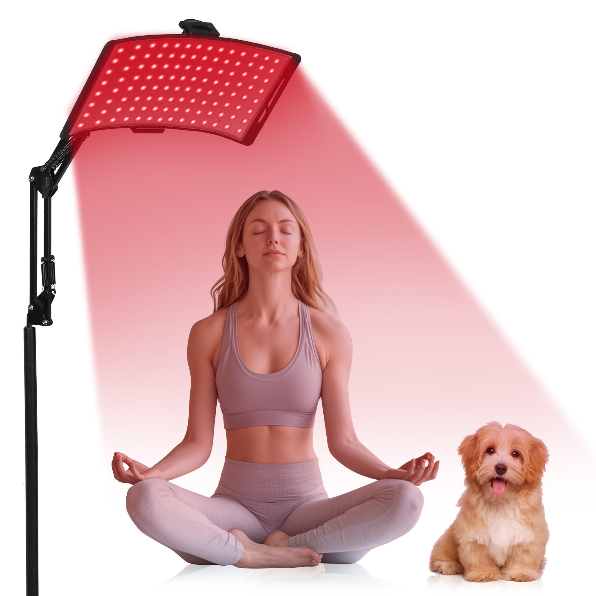 Lampe de luminothérapie rouge et infrarouge avec support - Longueur d'onde 660 nm/850 nm - Rotation à 360° - Minuteur - Hauteur réglable et luminosité pour une utilisation complète