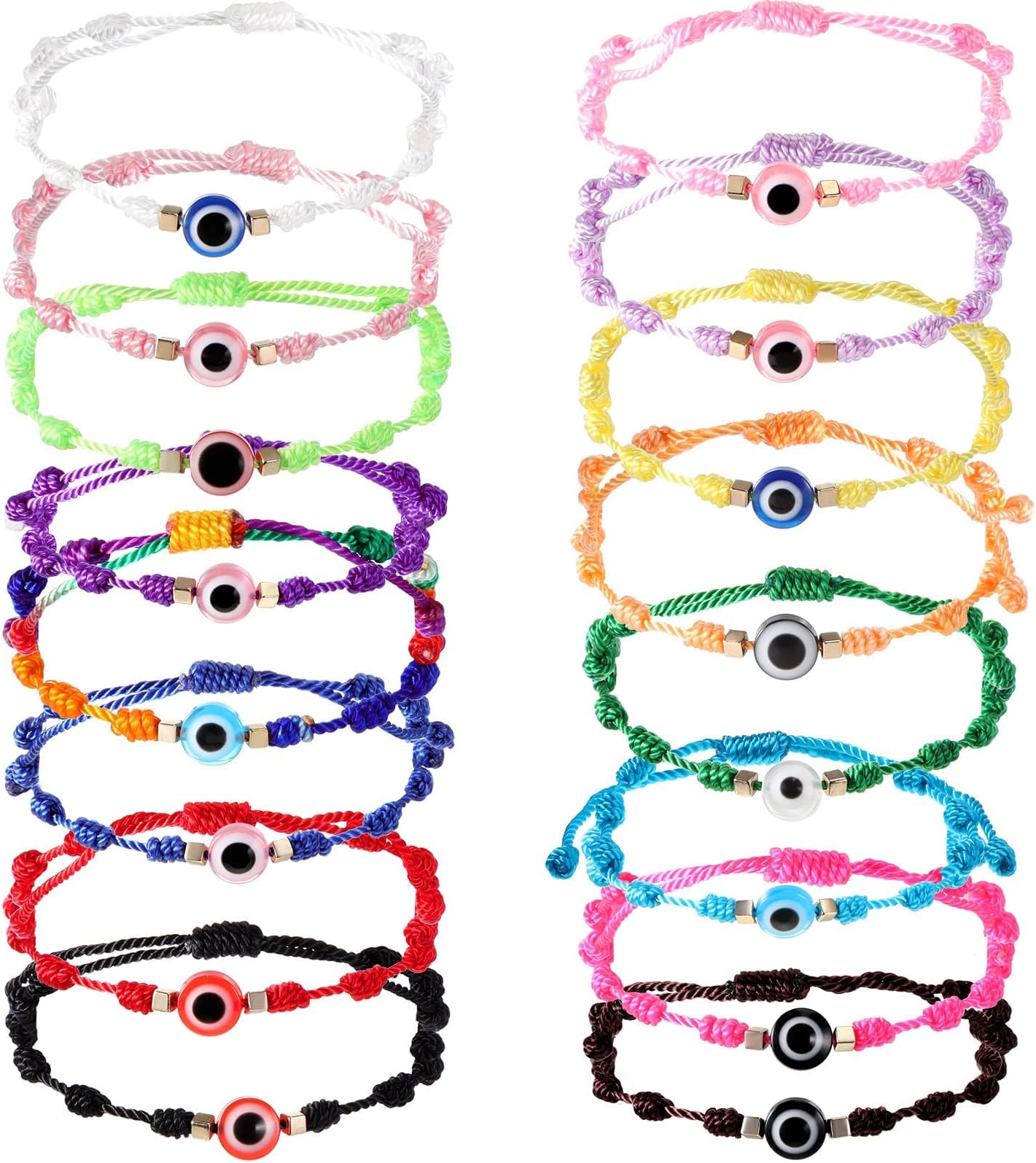ELECDONELECDON 16 Pieces Adjustable Evil Eye Bracelets - Braided Lucky Amulet with Black & Red Cord Beads, Kabbalah Protection Gifts for Men & Women
