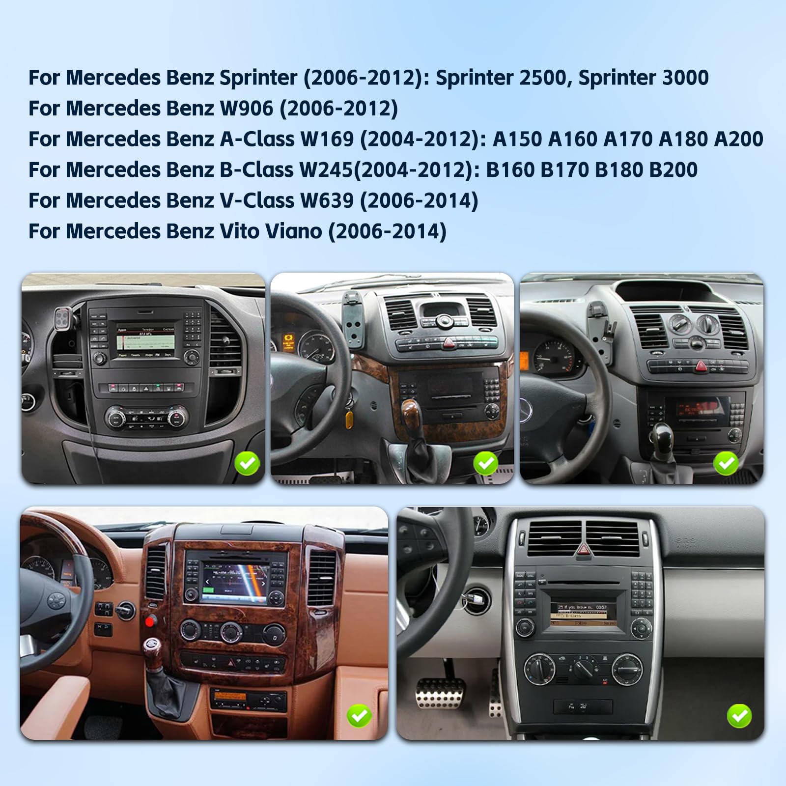 4G+64G Android Autoradio für Mercedes Benz Sprinter W906 W169 W245 W639 Vito Viano 2006-2011 mit Wireless Carplay & Android Auto, 9-Zoll Touchscreen mit GPS, WiFi, 32EQ, Bluetooth 5.0, FM/RDS Radio